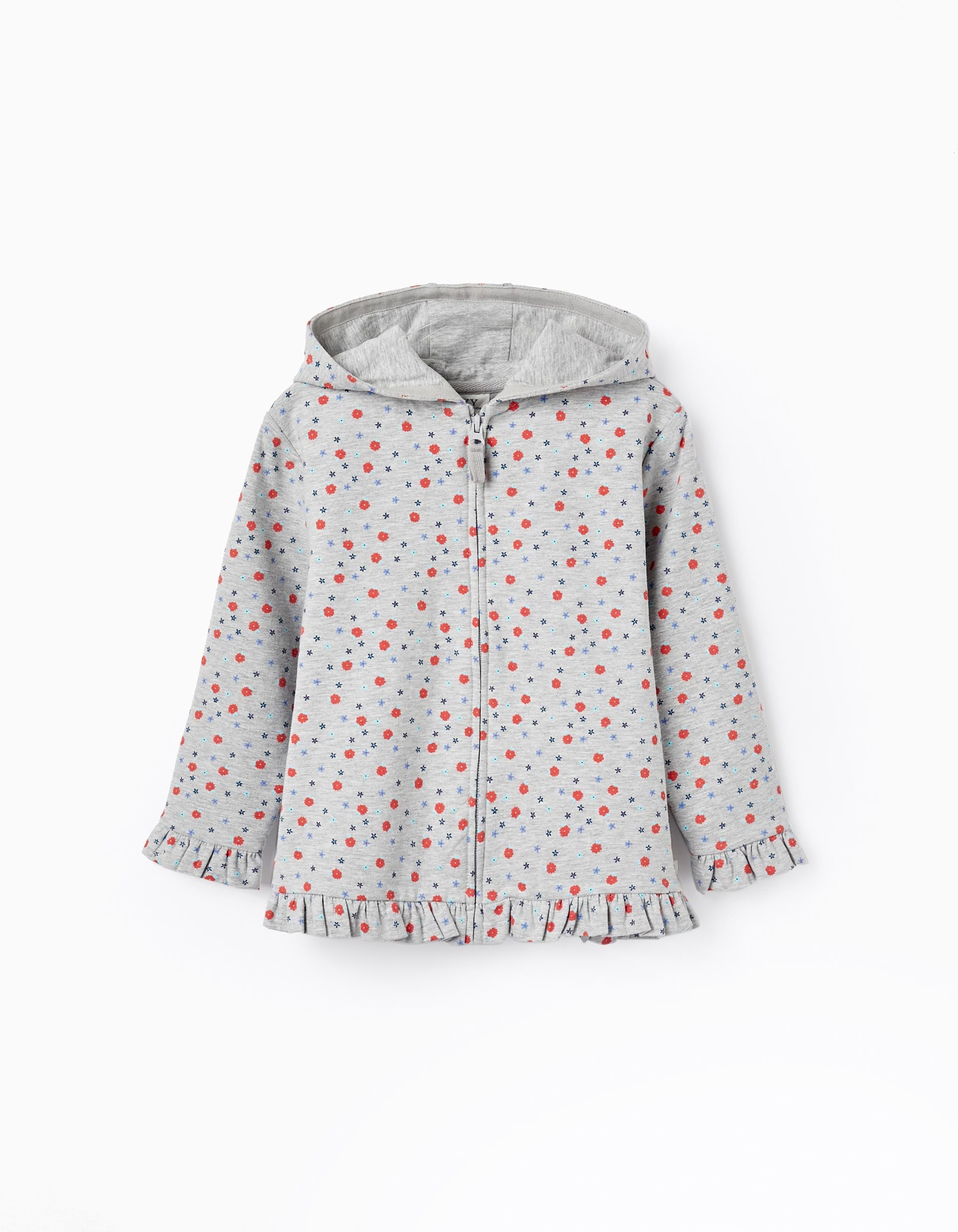 Hooded Jacket with Ruffles for Girls 'Floral', Grey