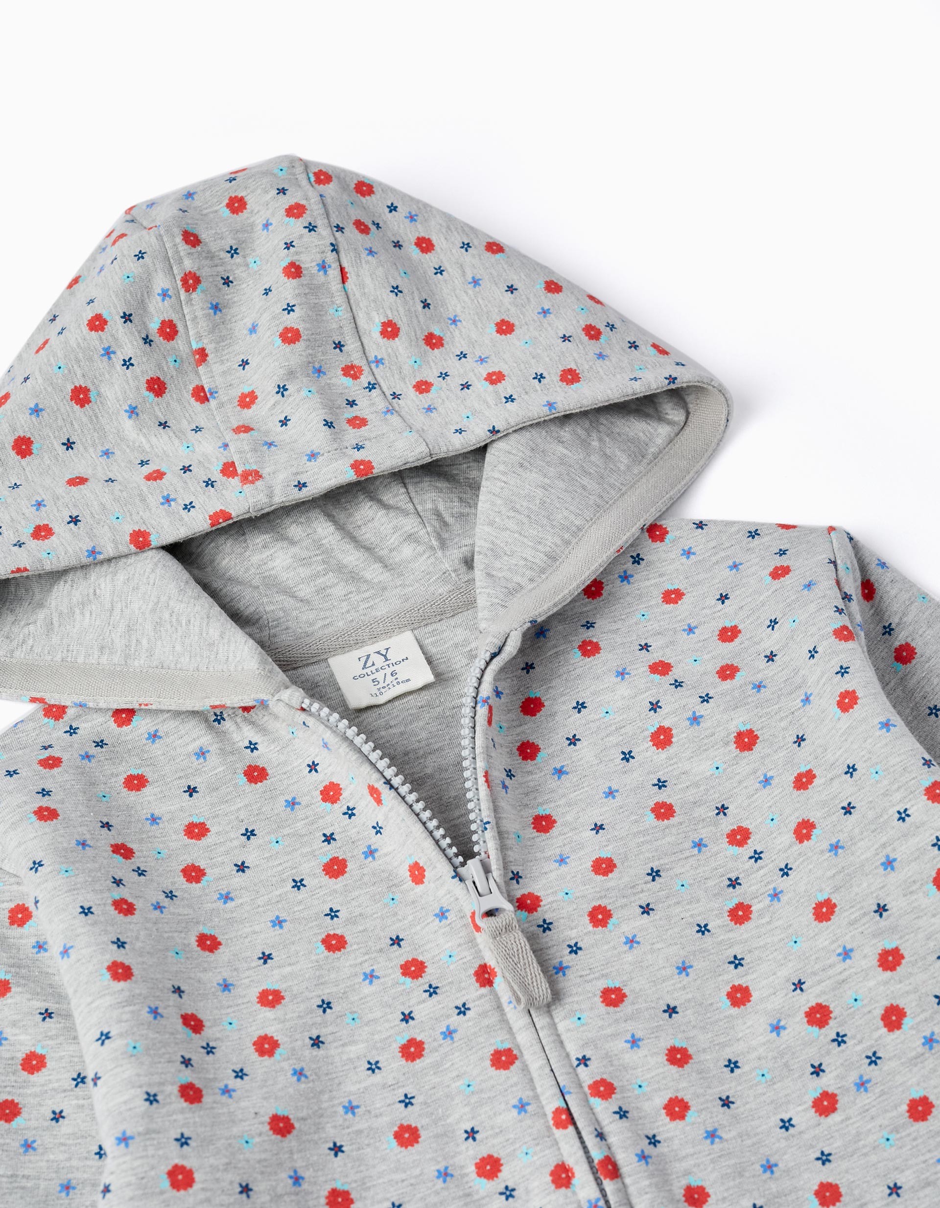 Hooded Jacket with Ruffles for Girls 'Floral', Grey