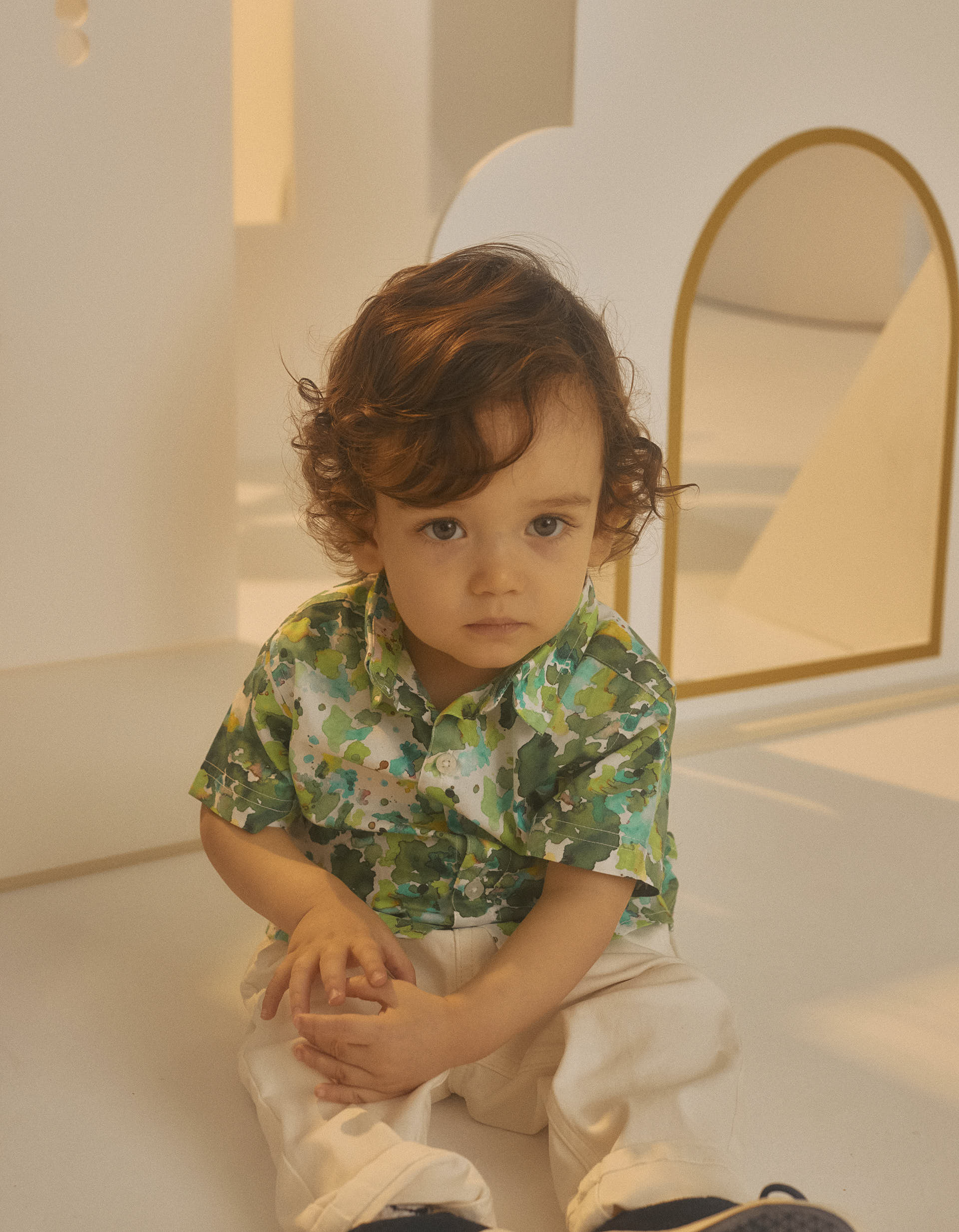 Short Sleeve Shirt for Baby Boy, White/Green