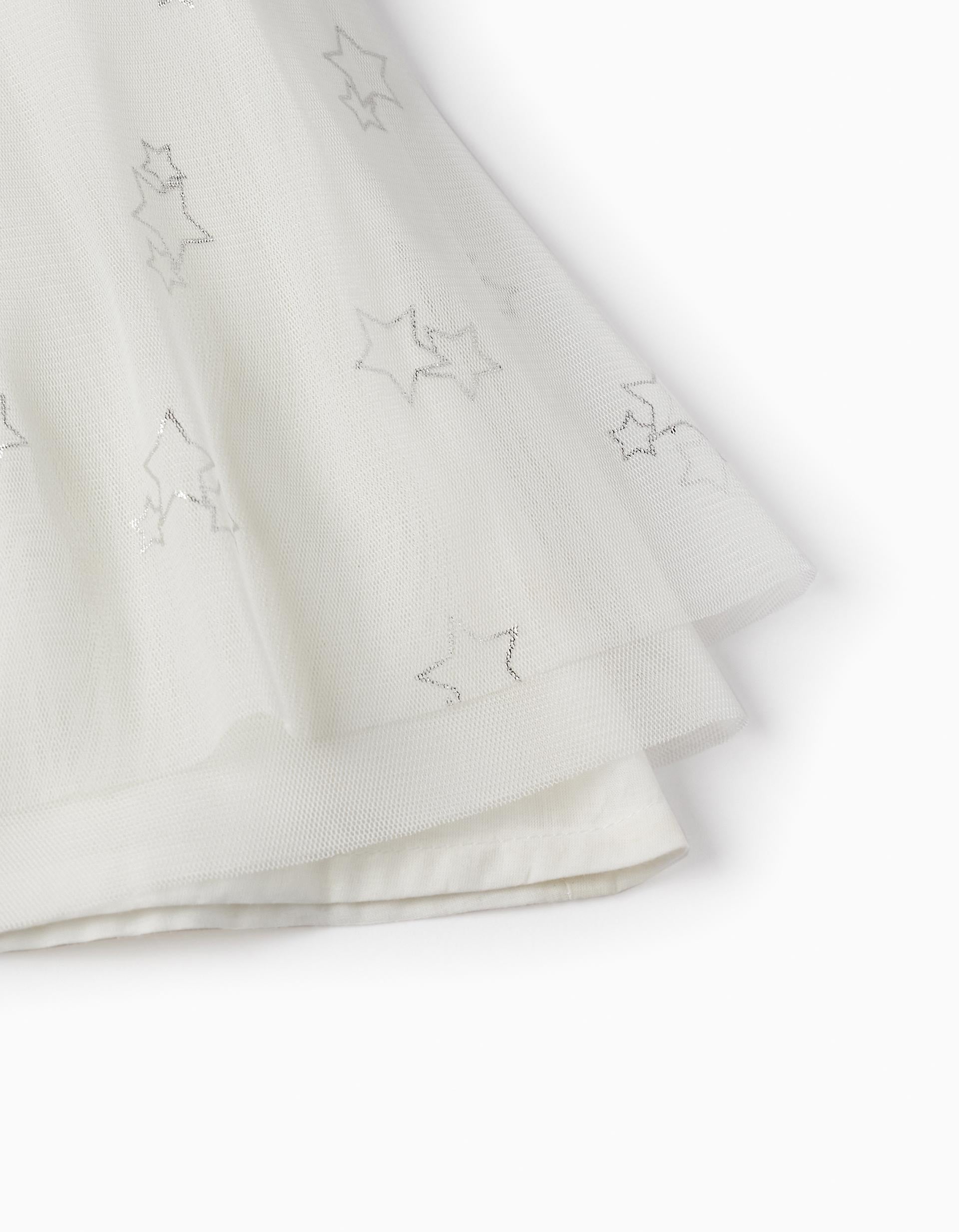 Dress in Tulle and Cotton for Girls 'Special Days - Stars', White