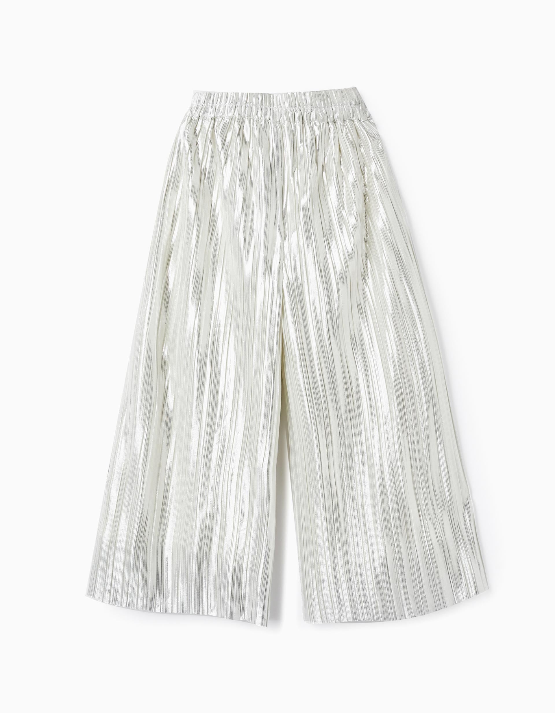 Pleated Trousers for Girls, White/Silver