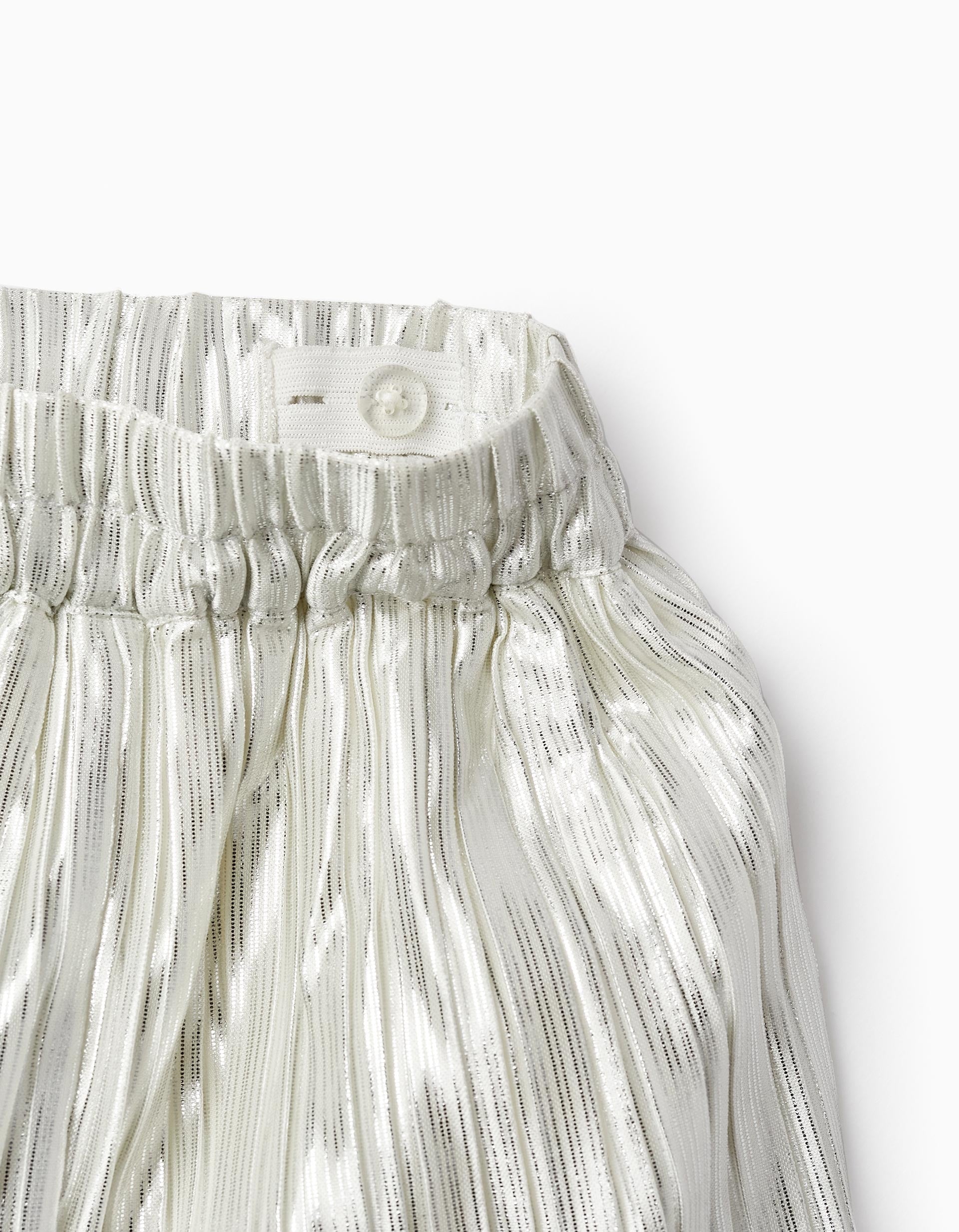 Pleated Trousers for Girls, White/Silver
