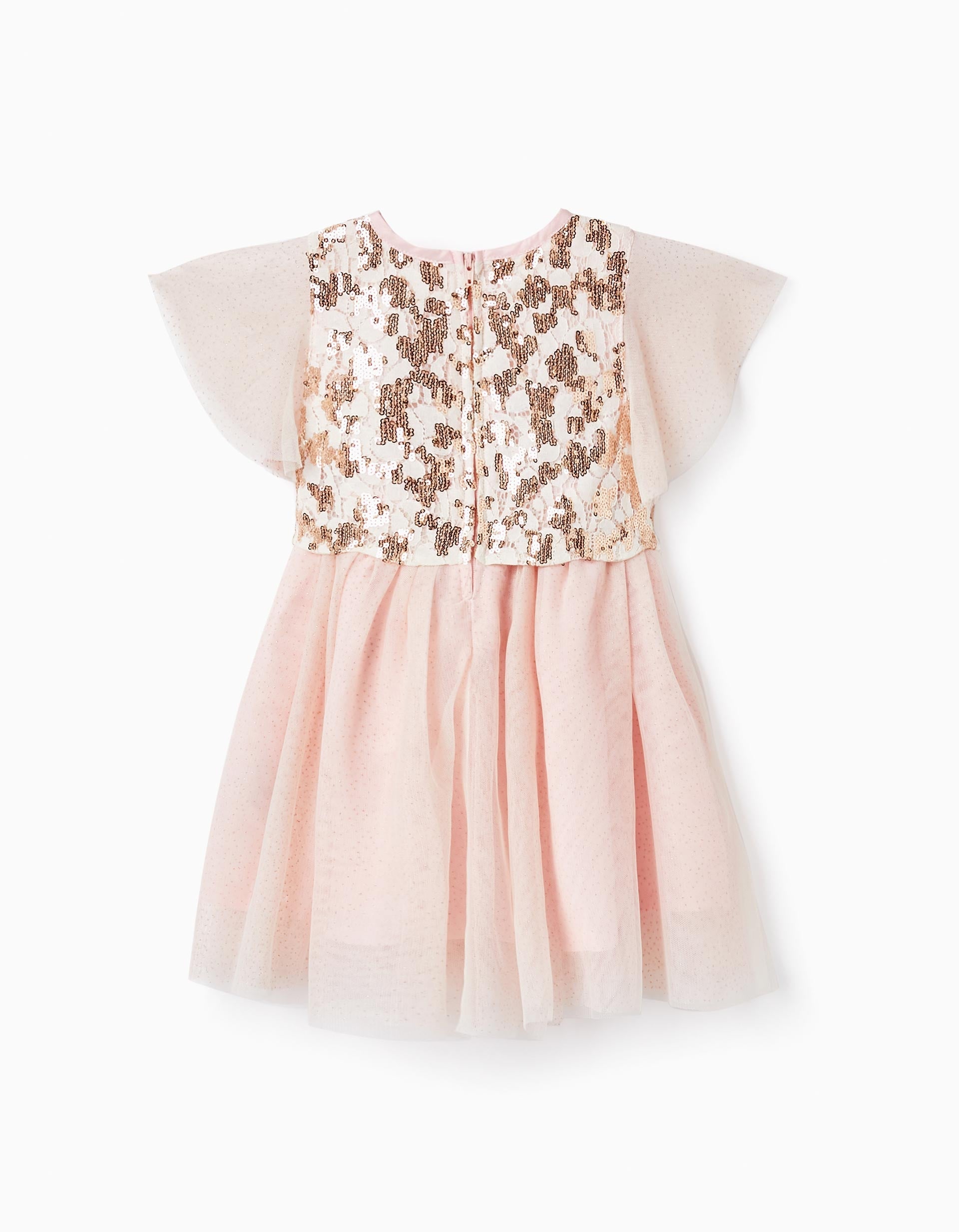 Dress in Tulle with Flowers, Glitter, and Sequins for Girls, Pink