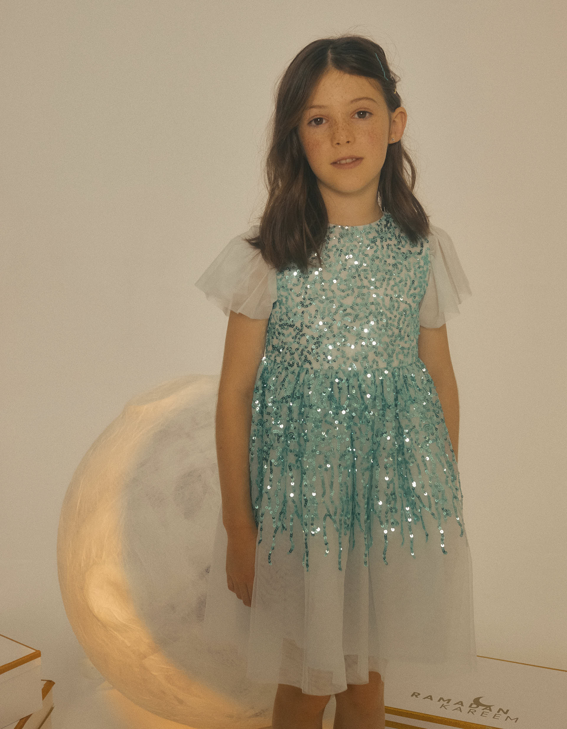 Dress with Tulle and Sequins for Girls, Turquoise/Light Blue