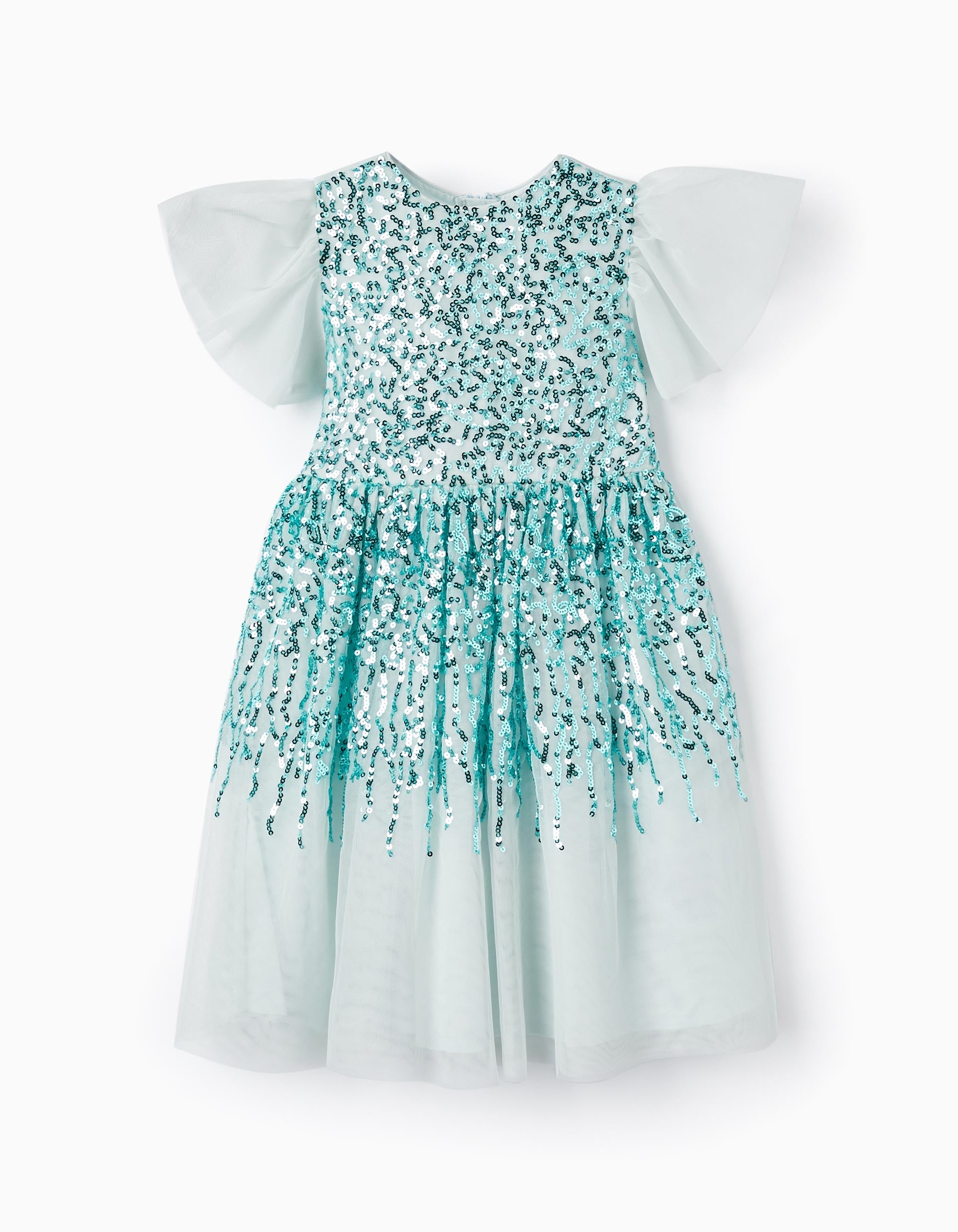 Dress with Tulle and Sequins for Girls, Turquoise/Light Blue