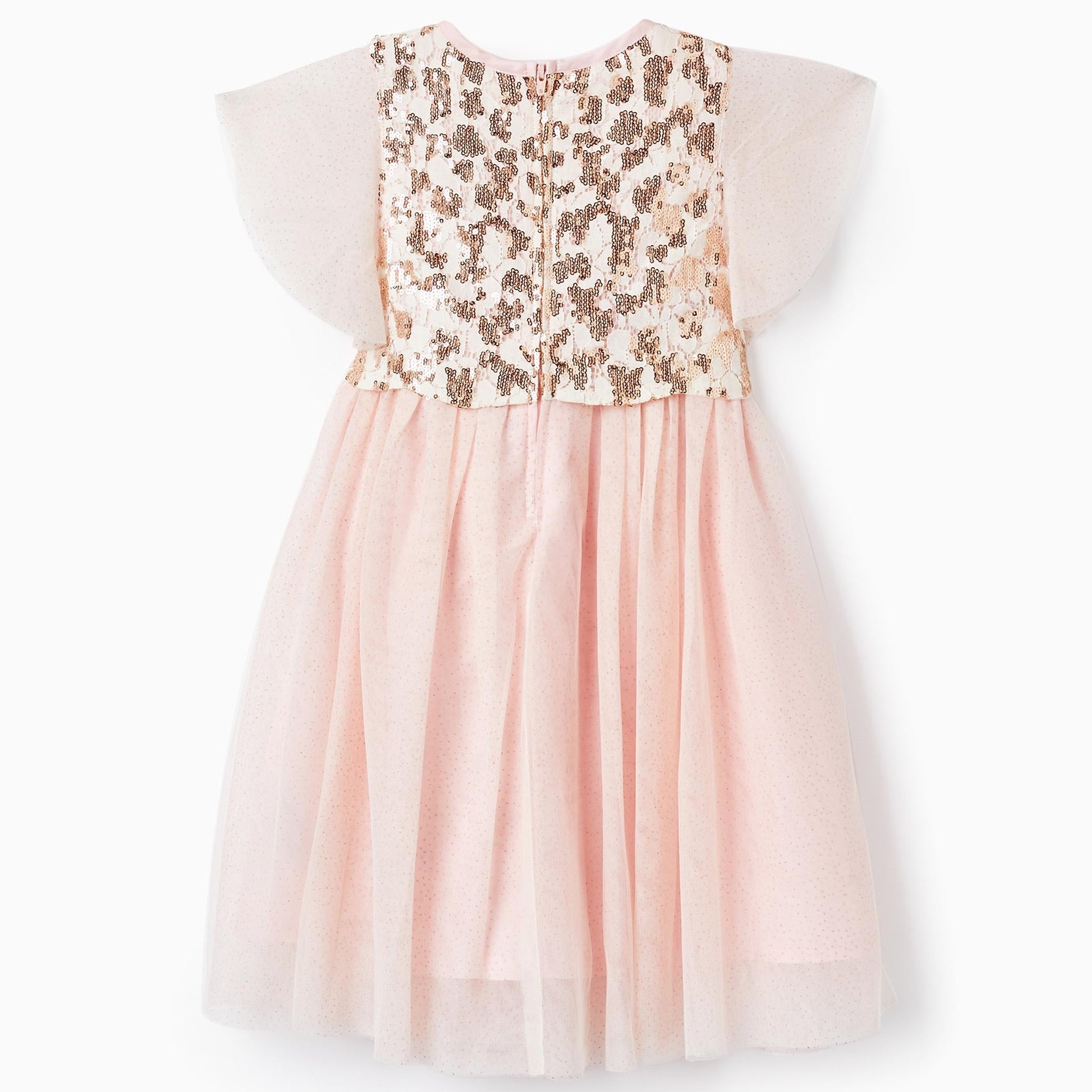 Dress in Tulle with Flowers, Glitter, and Sequins for Baby Girls, Pink