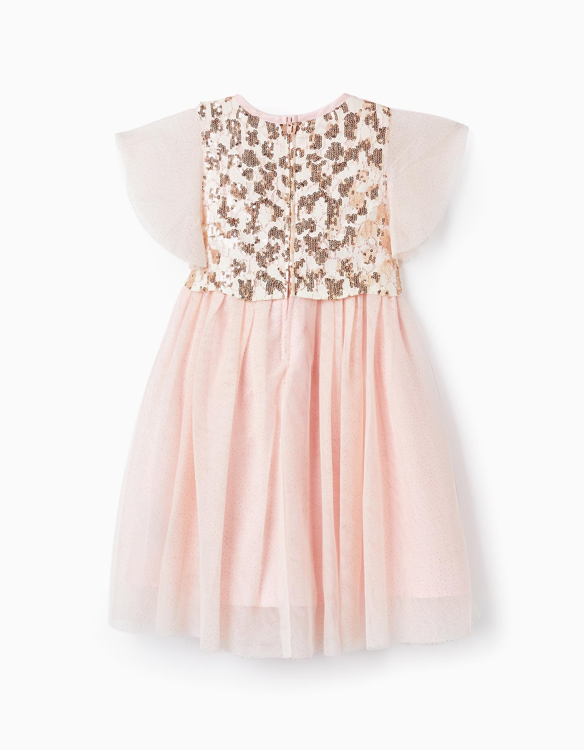 Dress in Tulle with Flowers, Glitter, and Sequins for Baby Girls, Pink
