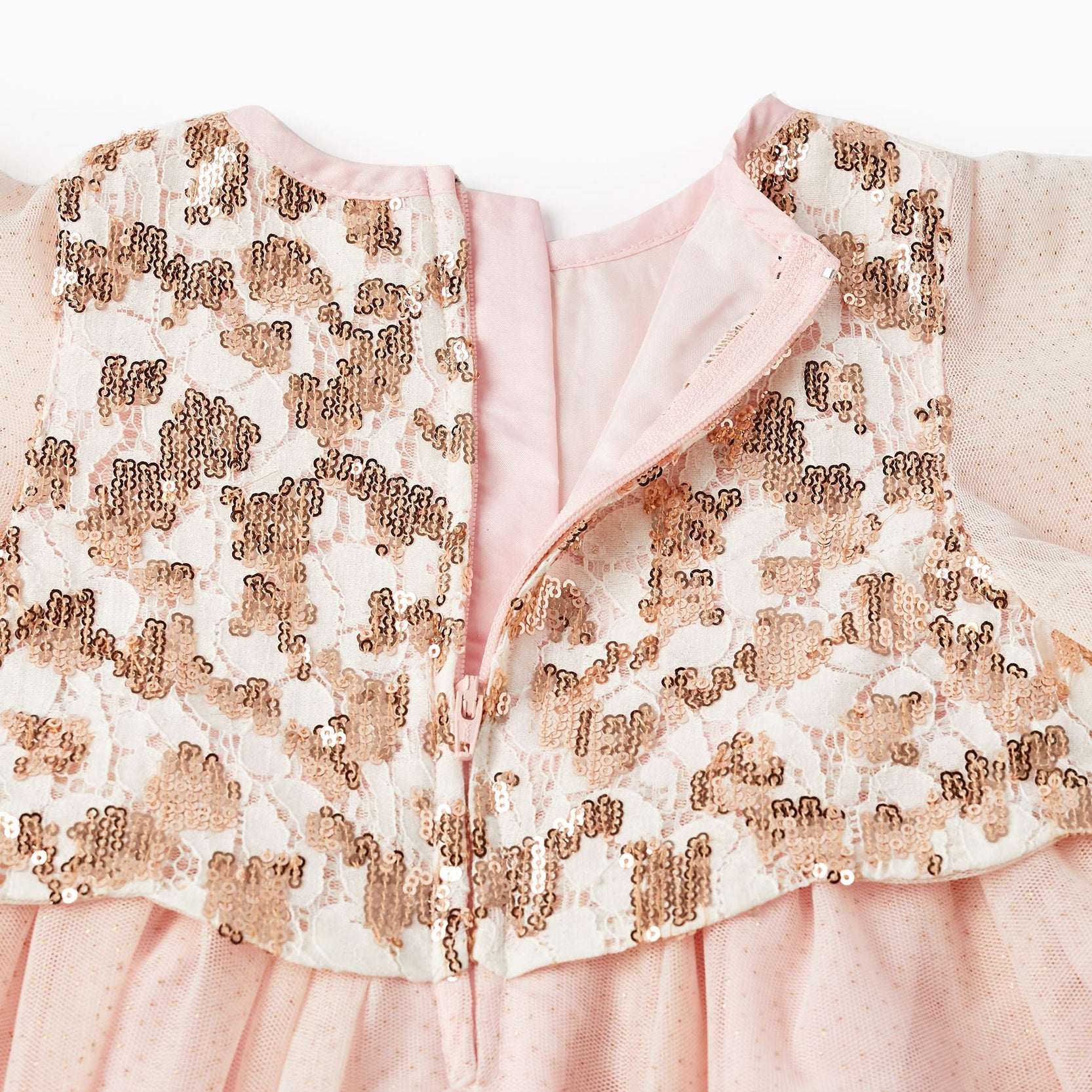 Dress in Tulle with Flowers, Glitter, and Sequins for Baby Girls, Pink