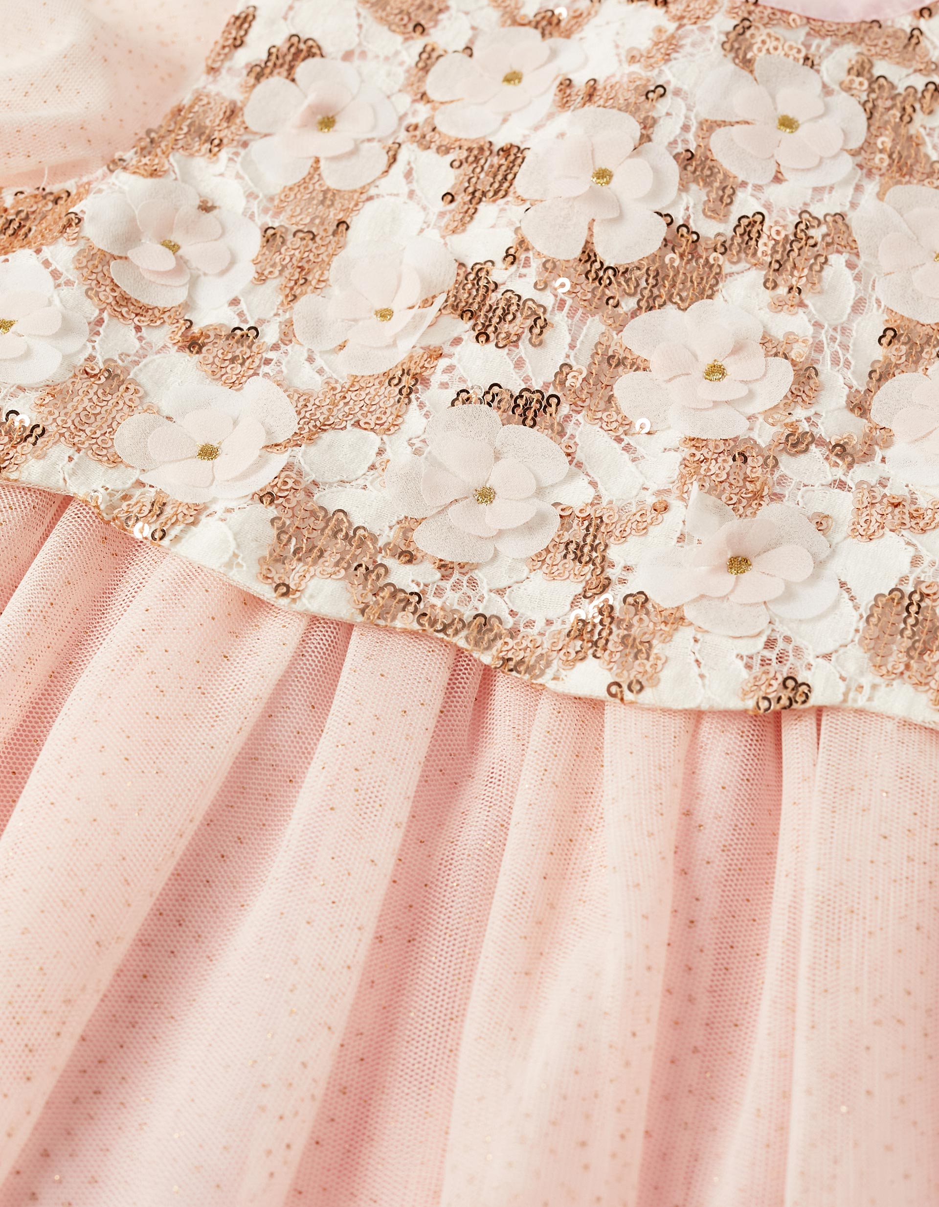Dress in Tulle with Flowers, Glitter, and Sequins for Baby Girls, Pink