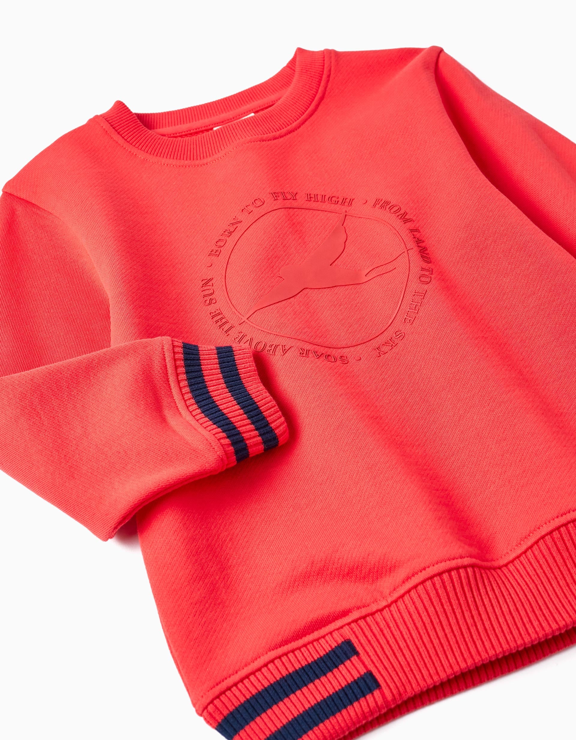 Cotton Sweatshirt with Embossed Print for Boys, Light Red