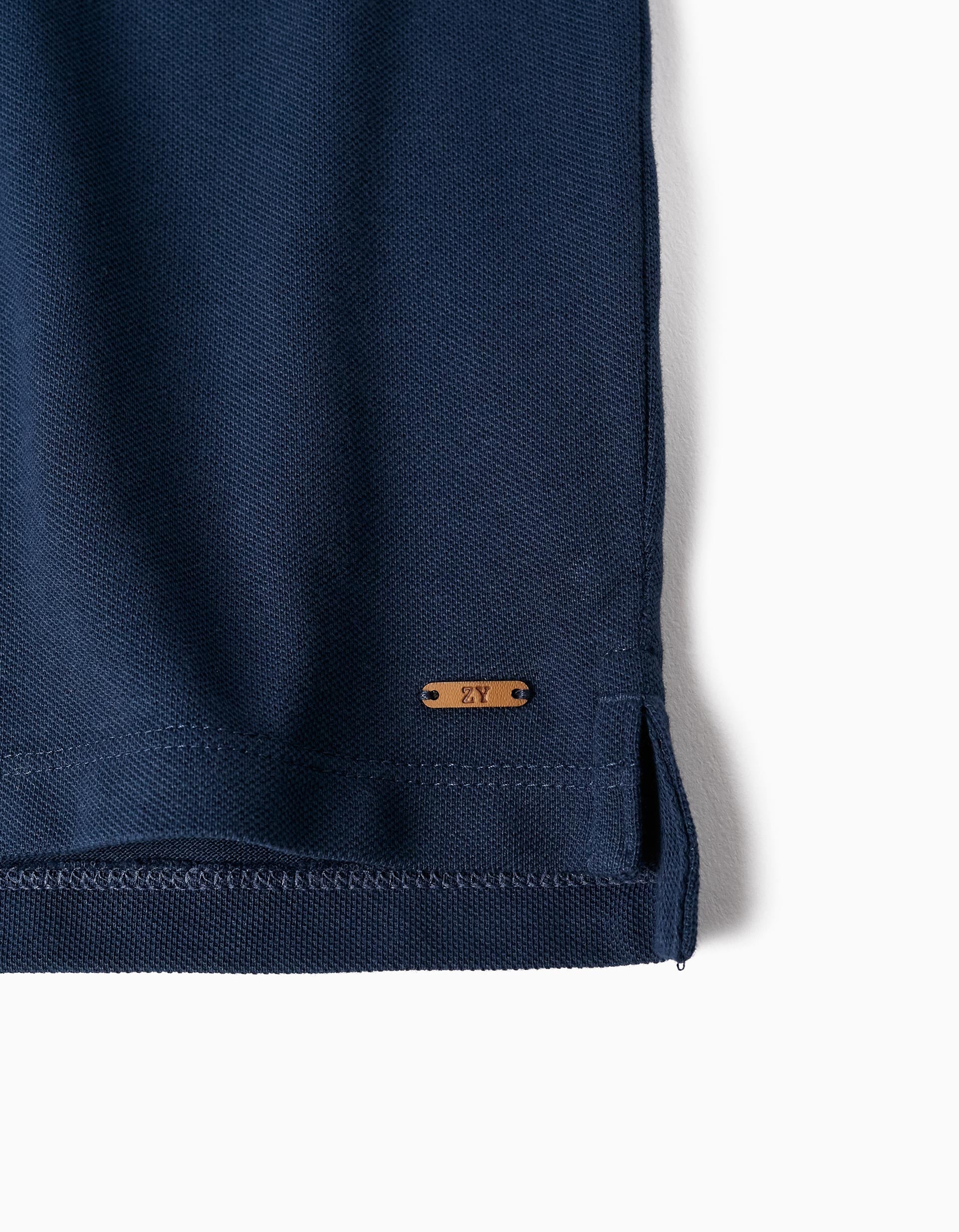 Long Sleeve Piqué Polo for Boys, Dark Blue