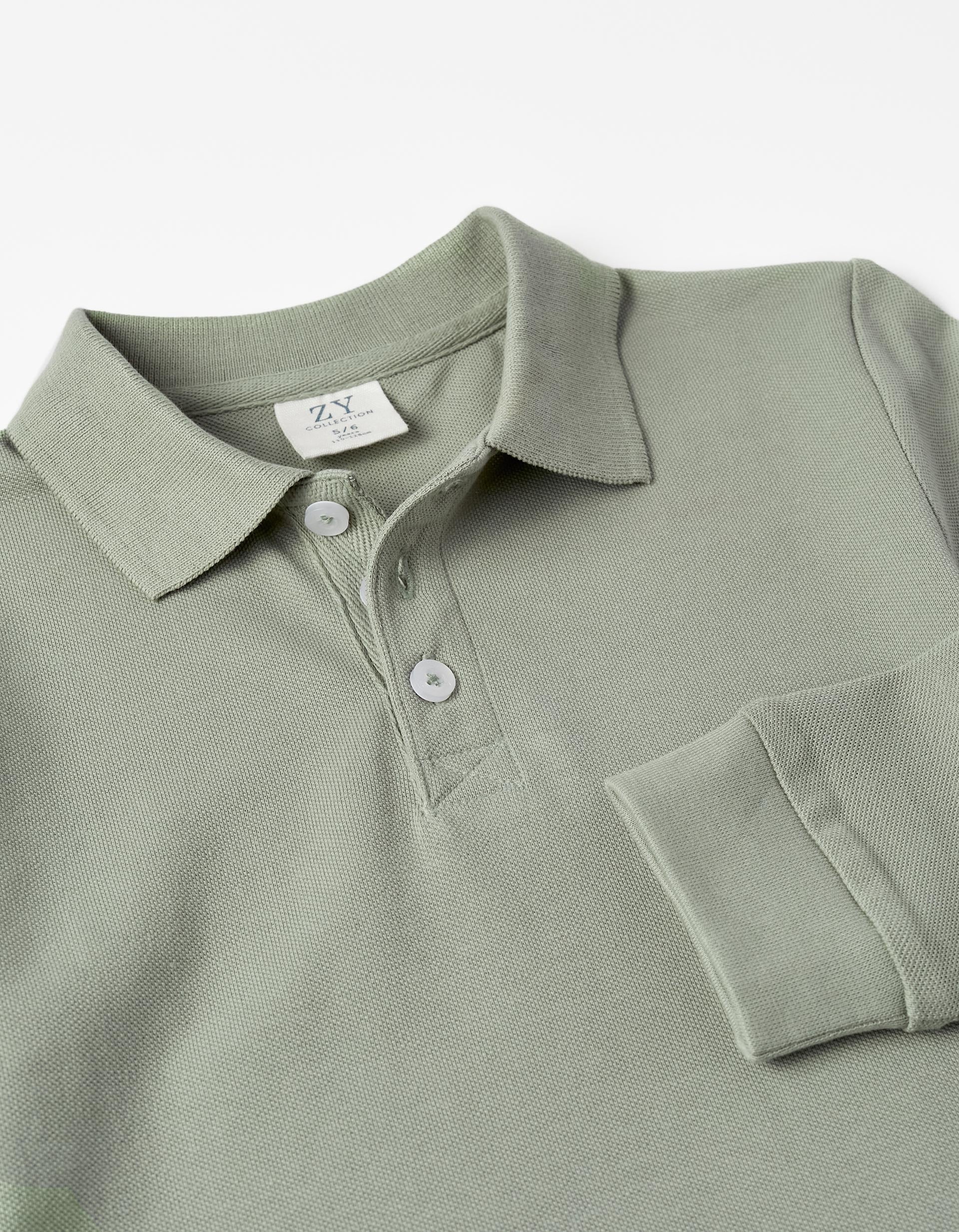 Long Sleeve Piqué Polo for Boys, Light Green