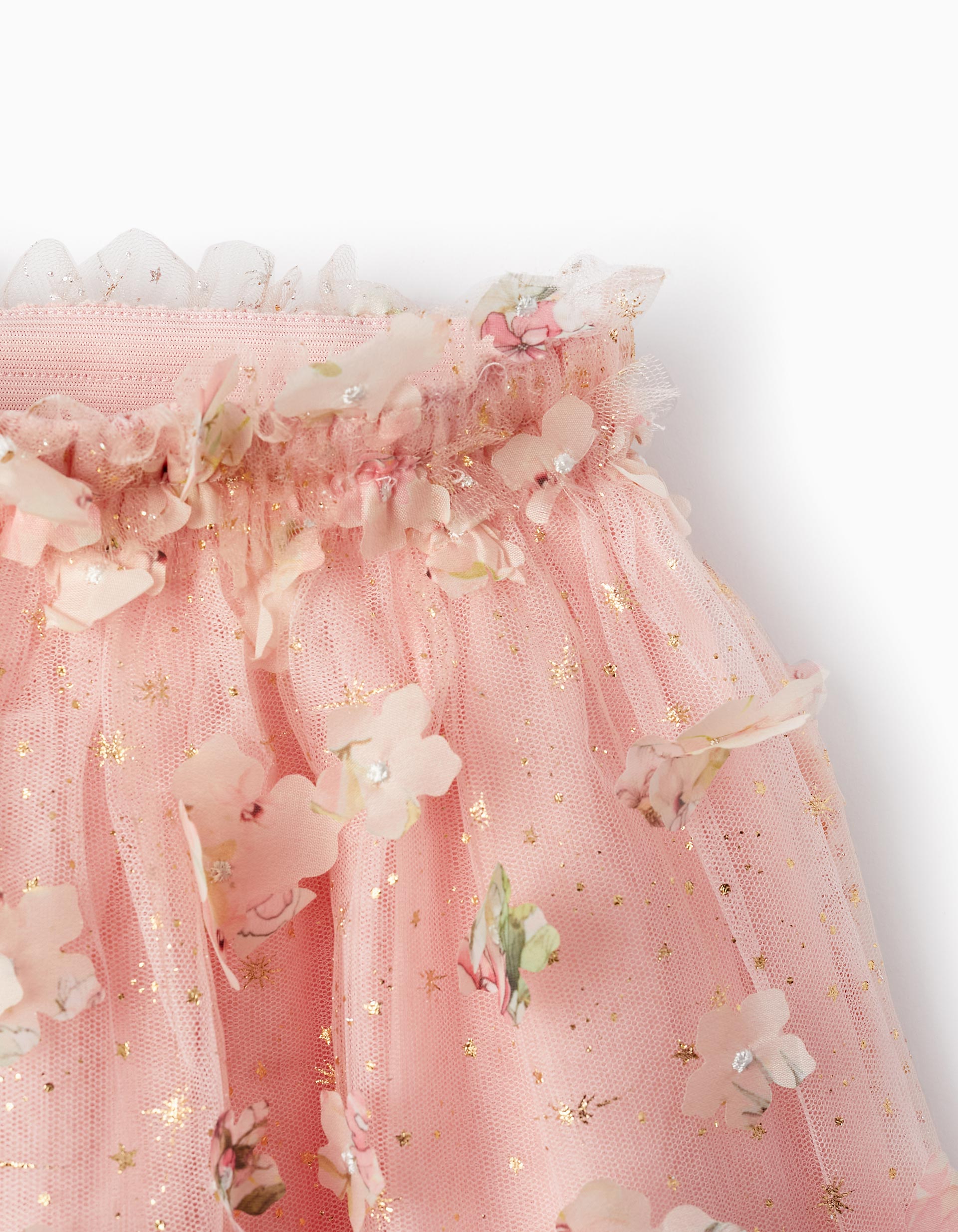 Tulle Skirt with Flowers for Girls, Pink