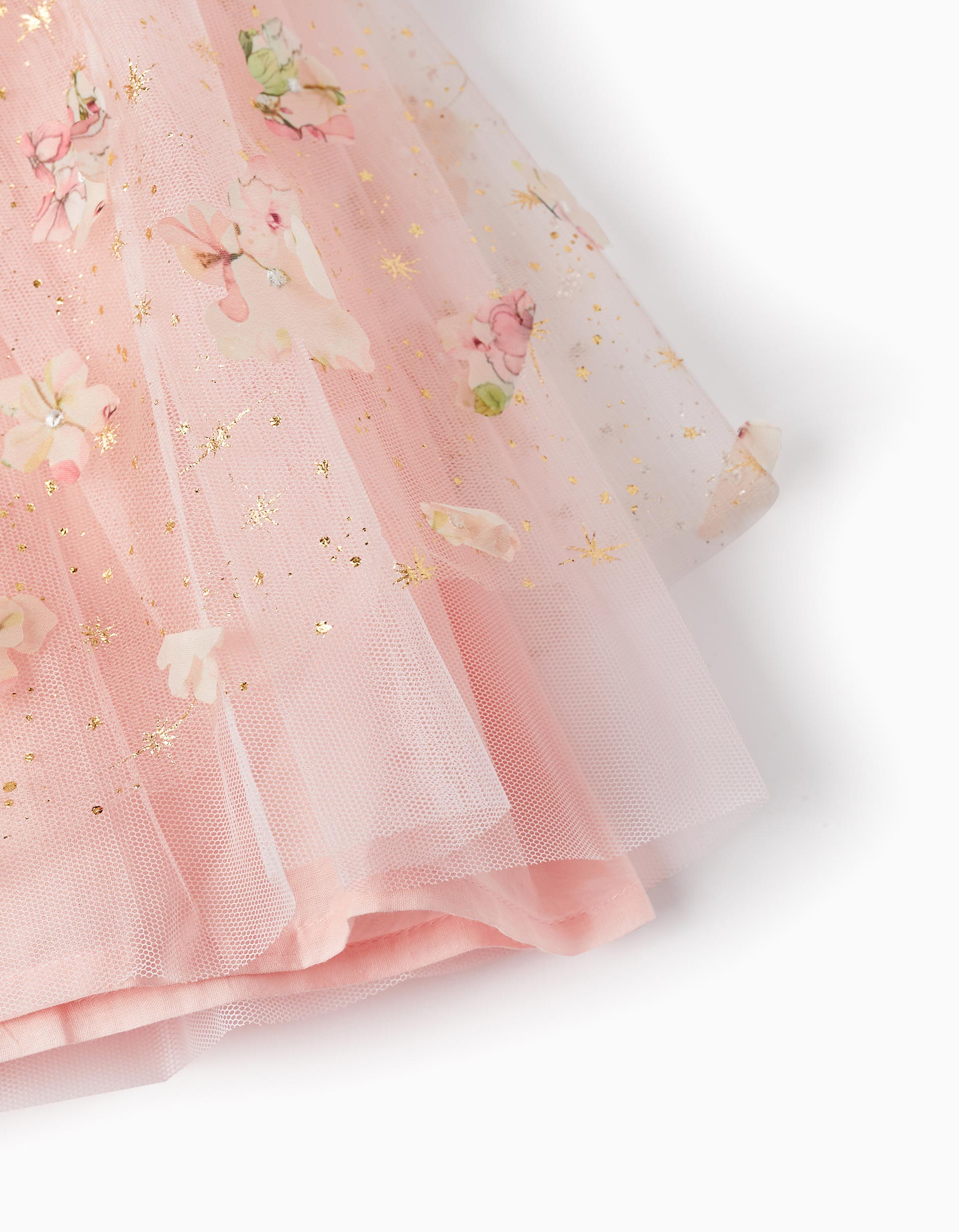 Tulle Skirt with Flowers for Girls, Pink