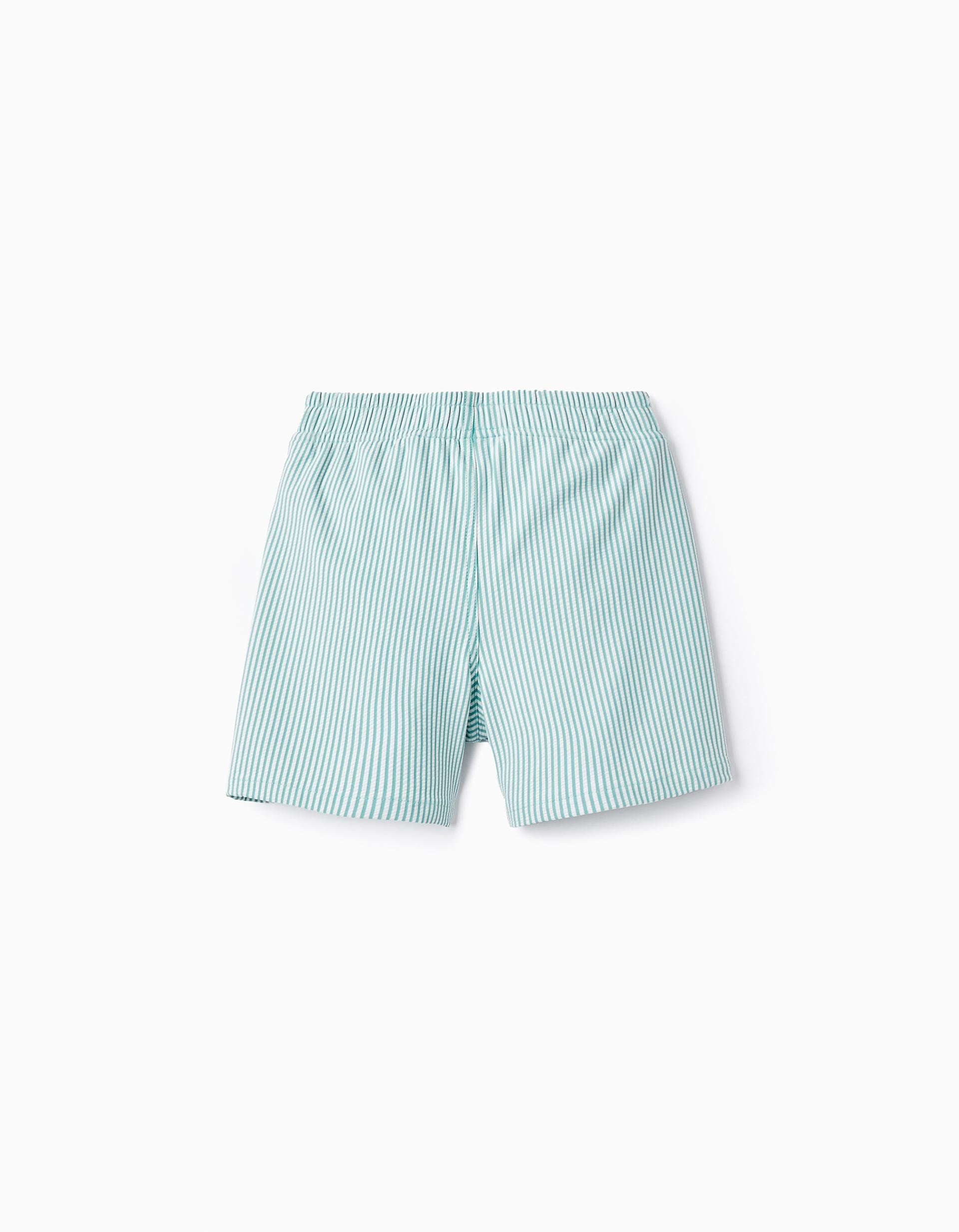 Striped Swim Shorts for Boys, Green/White