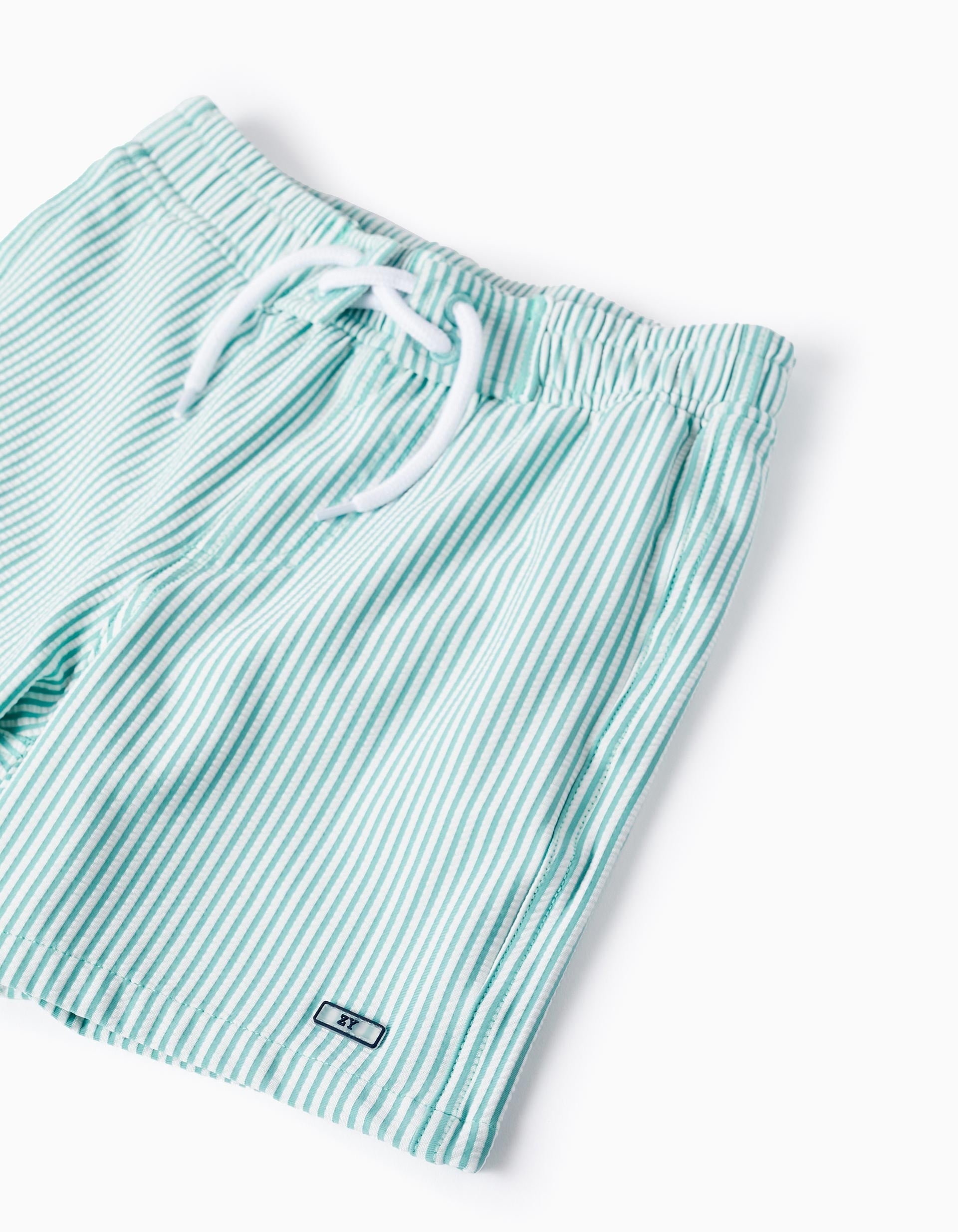 Striped Swim Shorts for Boys, Green/White