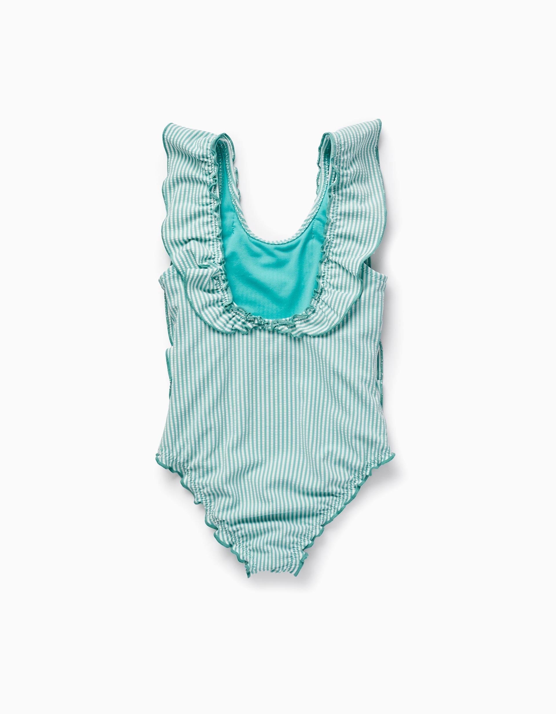 Striped Swimsuit with Ruffles for Girls, Green/White