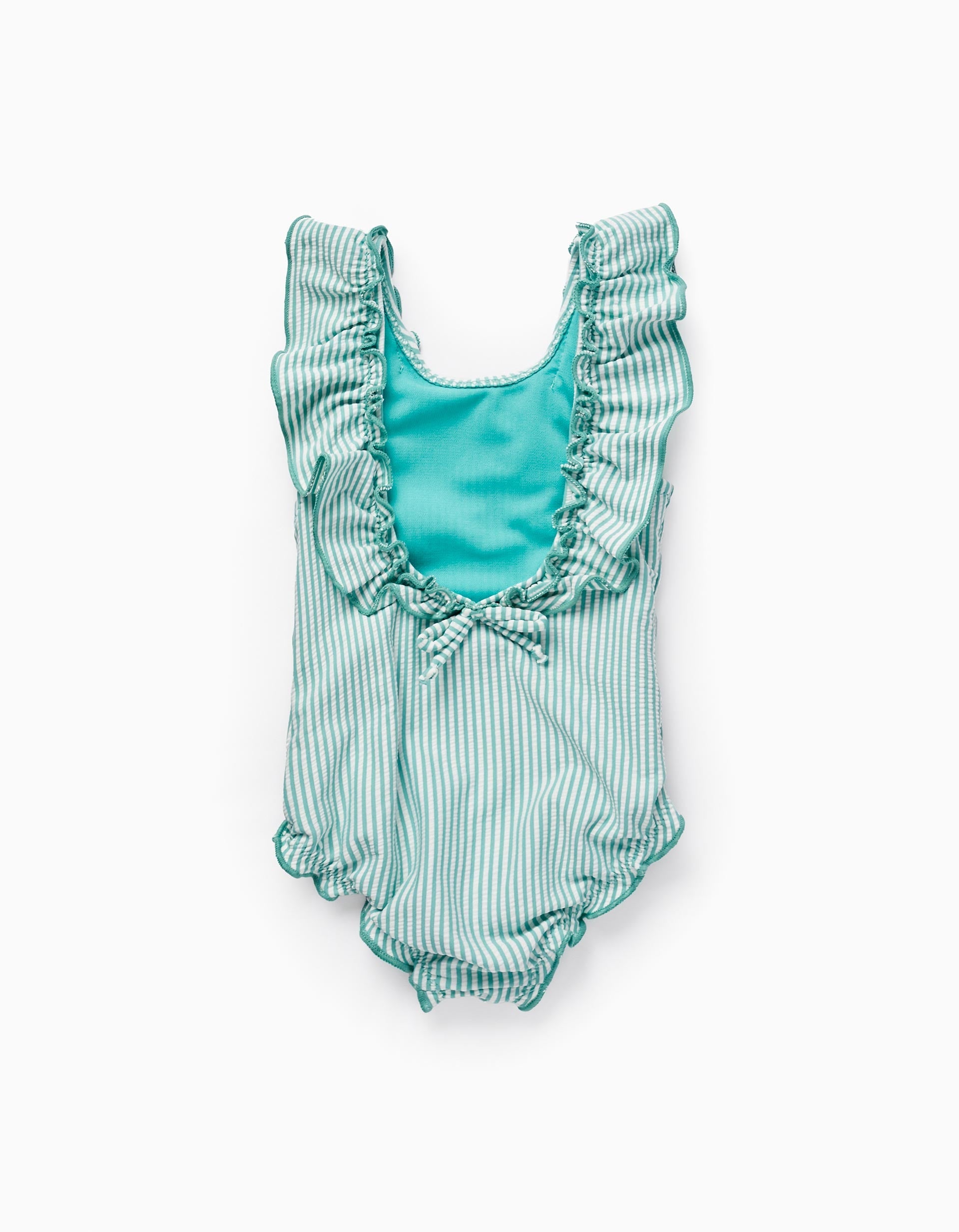 Striped Swimsuit with Ruffles for Baby Girls, Green/White