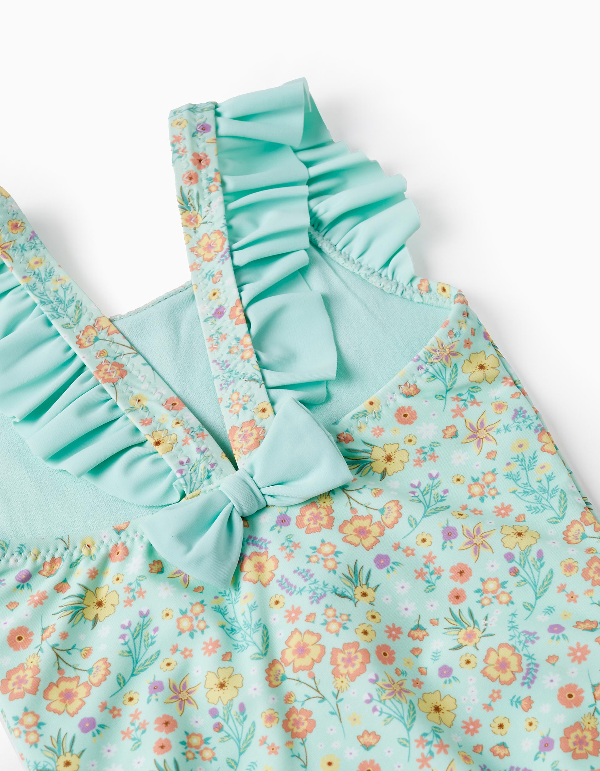 UPF80 Floral Swimsuit for Baby Girls, Aqua Green