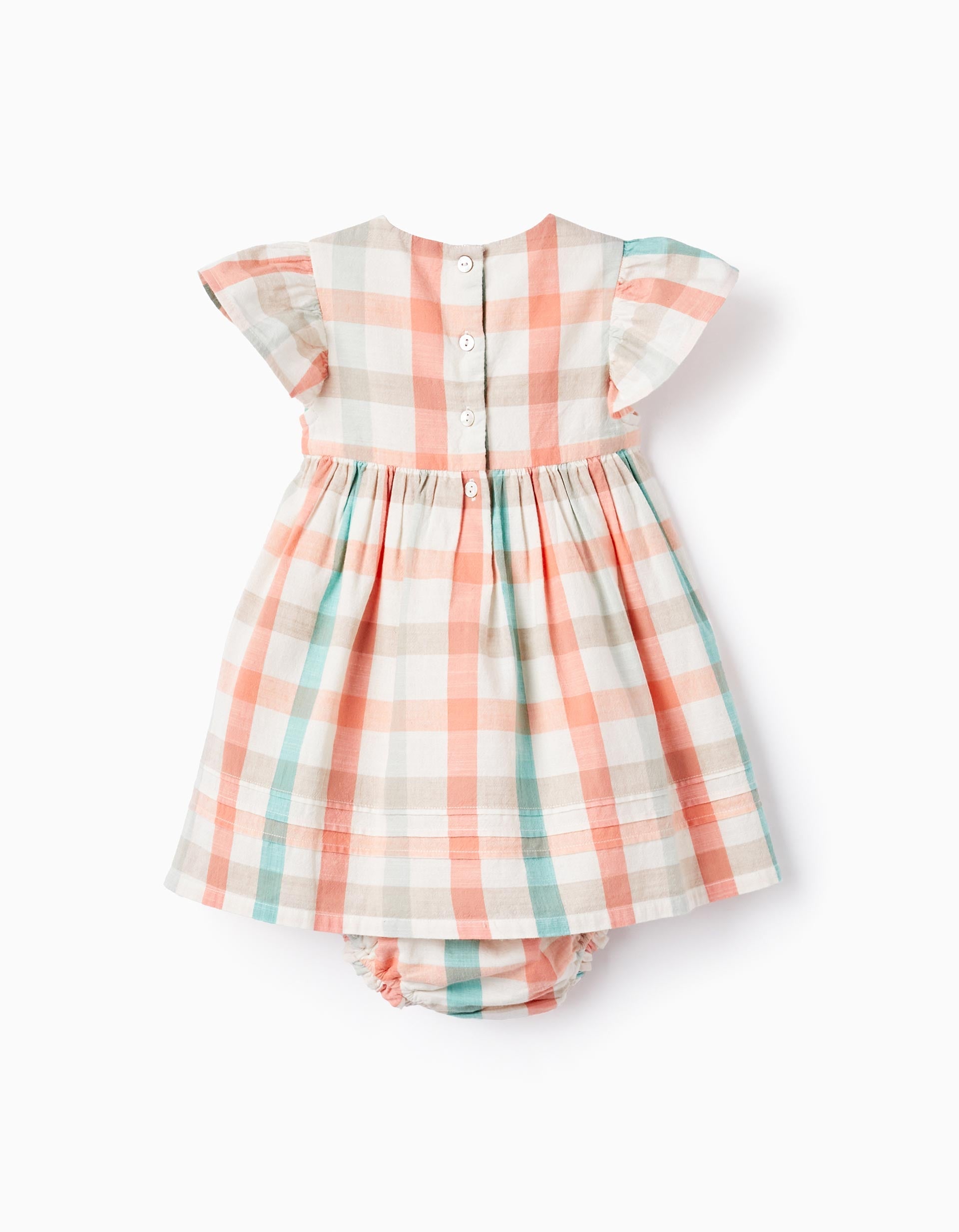 Checked Dress + Bloomers for Baby Girls 'B&S', Coral/Green Water