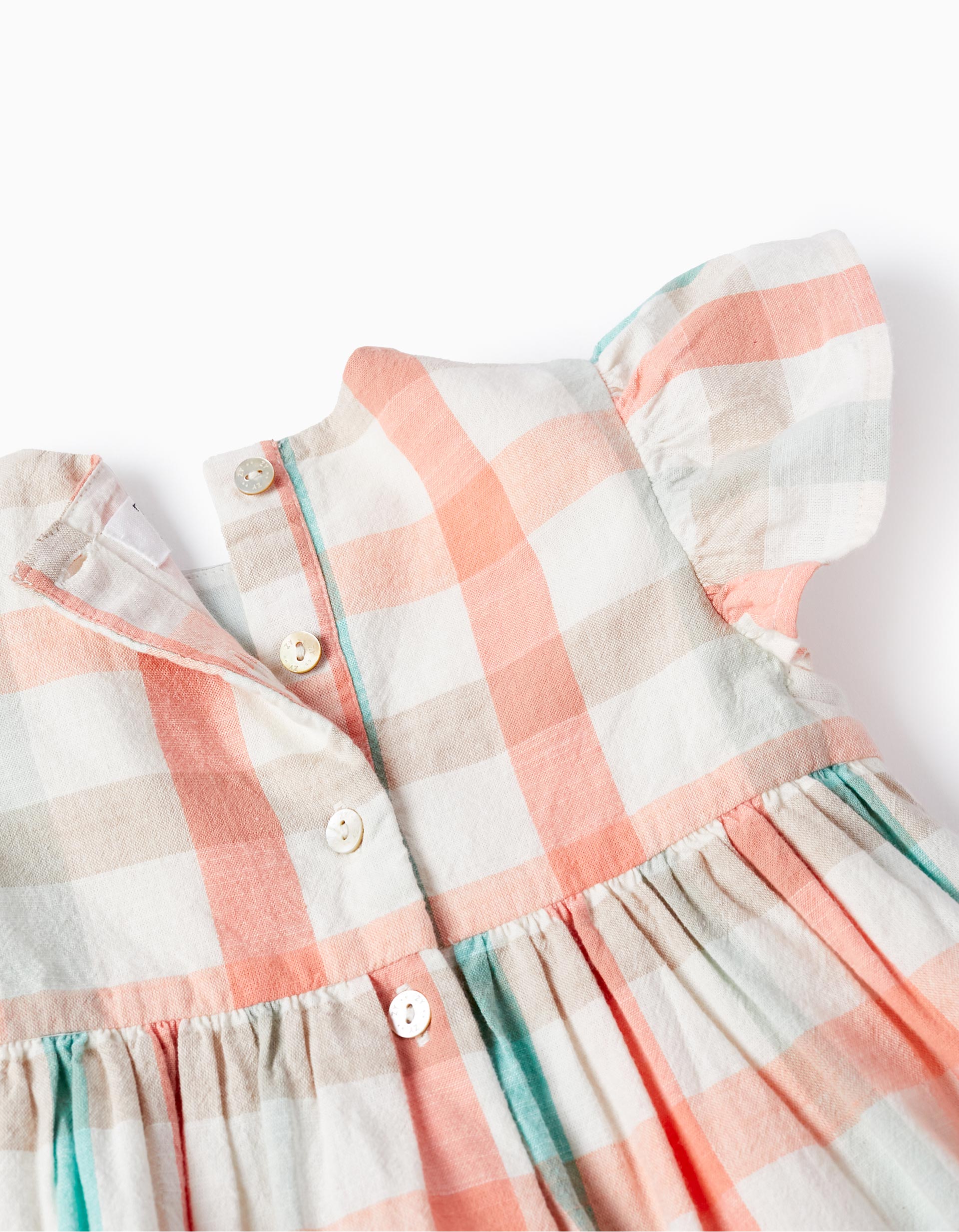 Checked Dress + Bloomers for Baby Girls 'B&S', Coral/Green Water