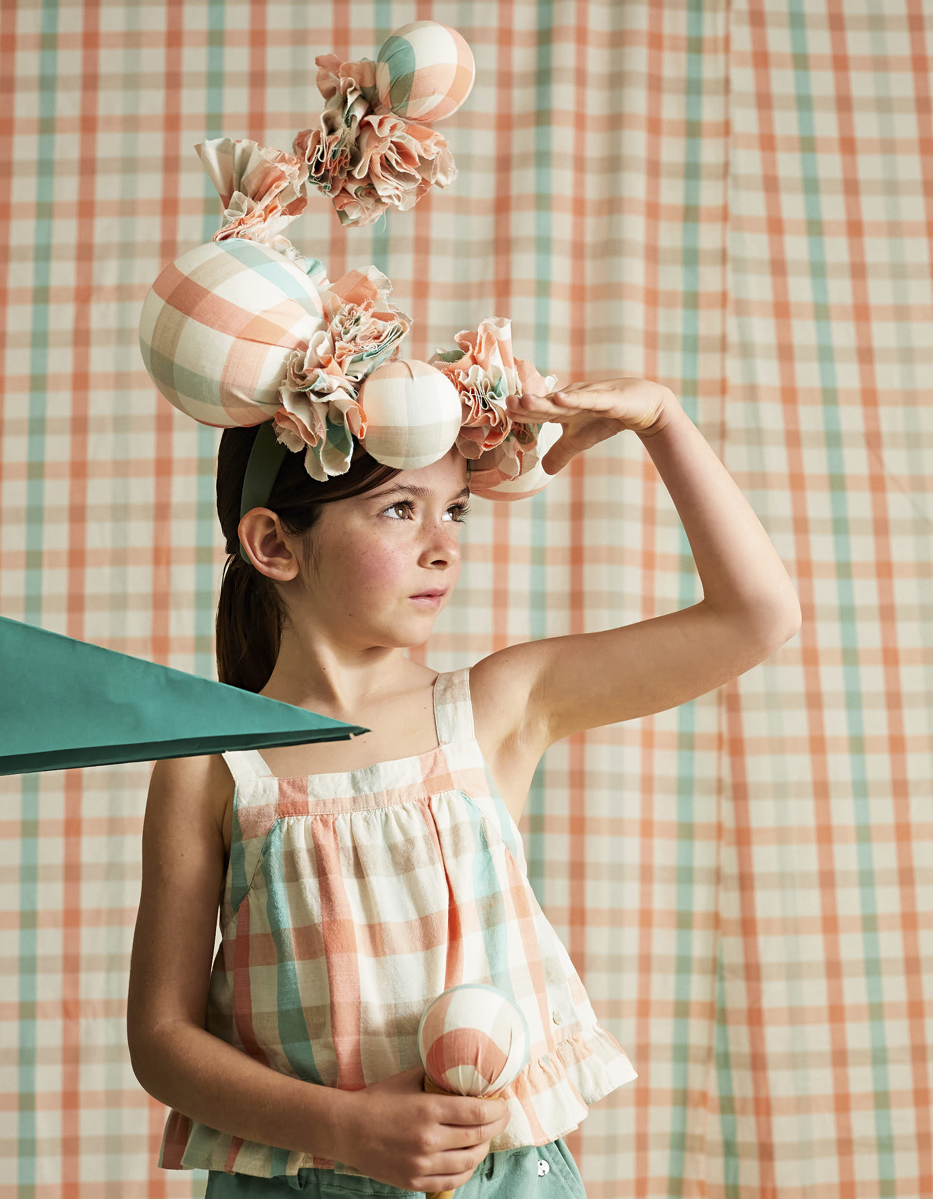 Square Cotton Crop Top for Girls 'B&S', Aqua Green/Coral