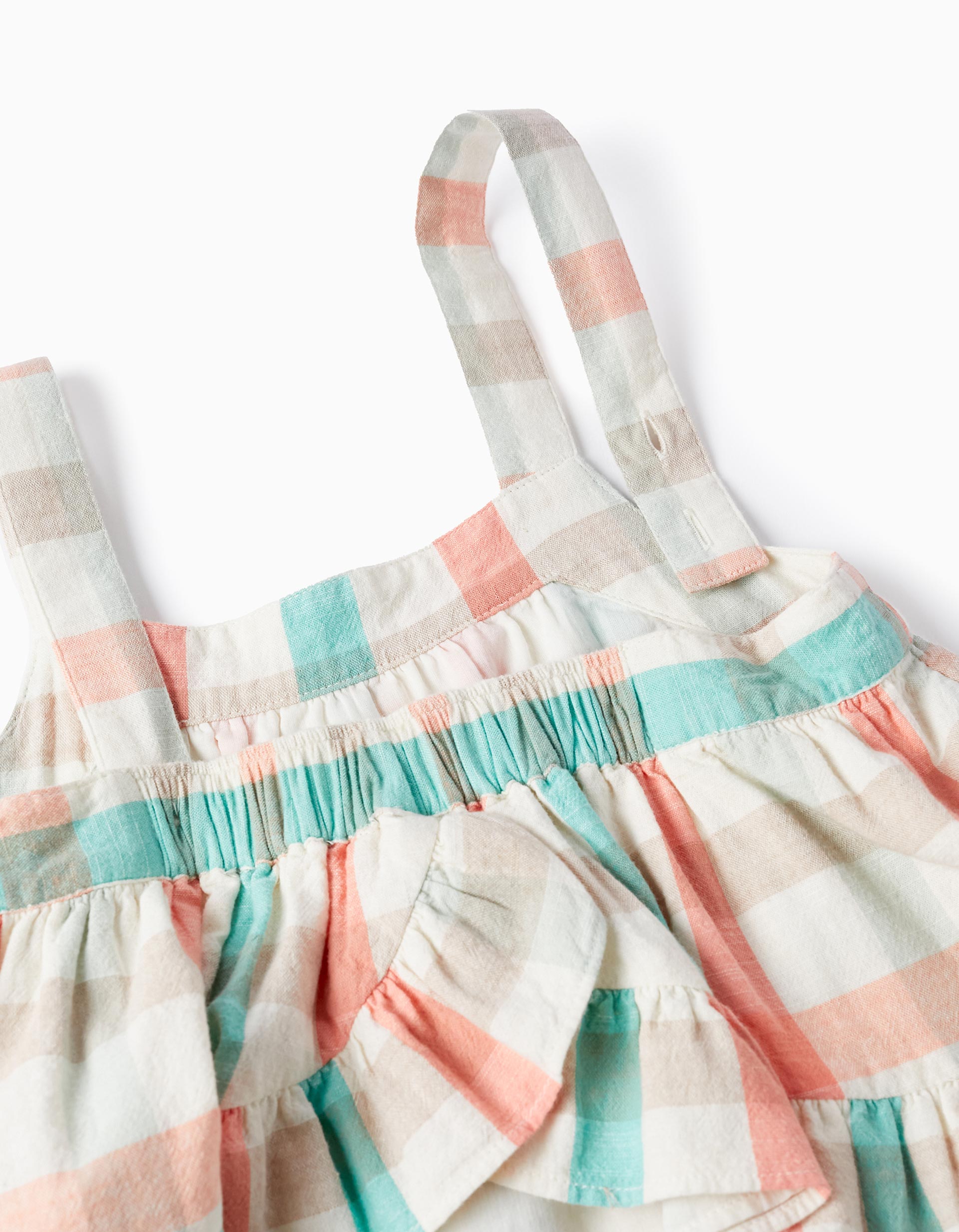 Square Cotton Crop Top for Girls 'B&S', Aqua Green/Coral