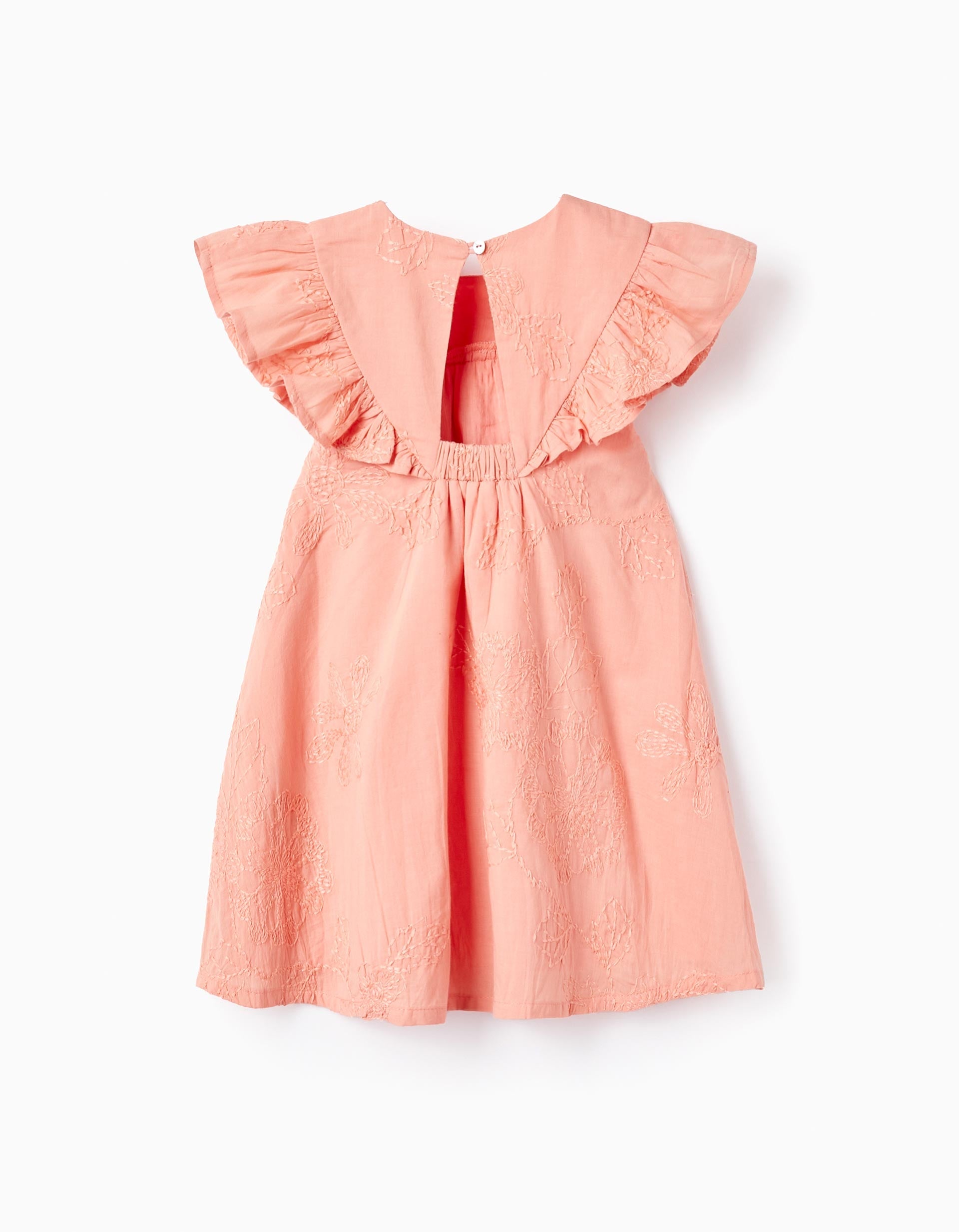 Cotton Dress with Embroidery and Ruffles for Baby Girls, Coral
