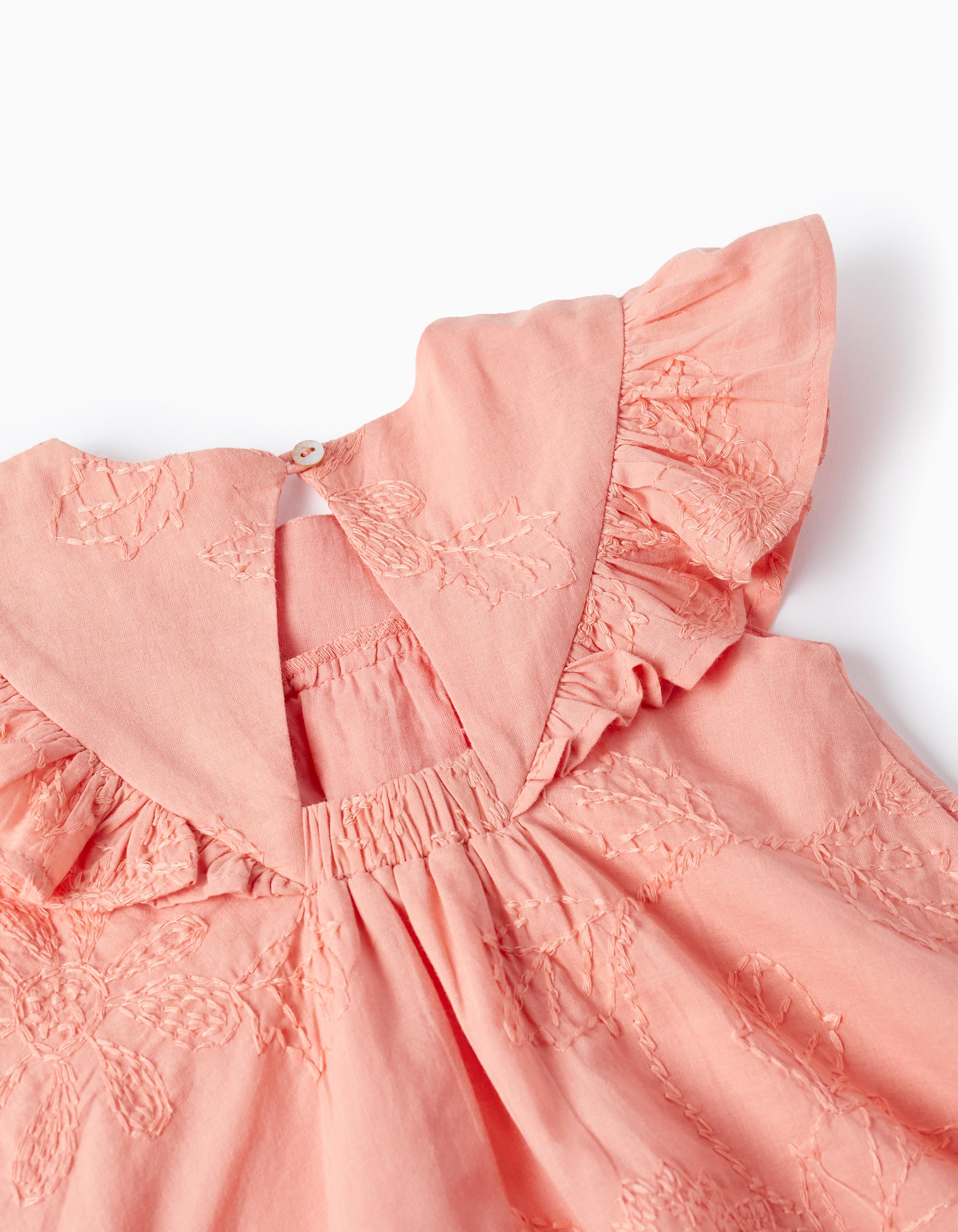 Cotton Dress with Embroidery and Ruffles for Baby Girls, Coral