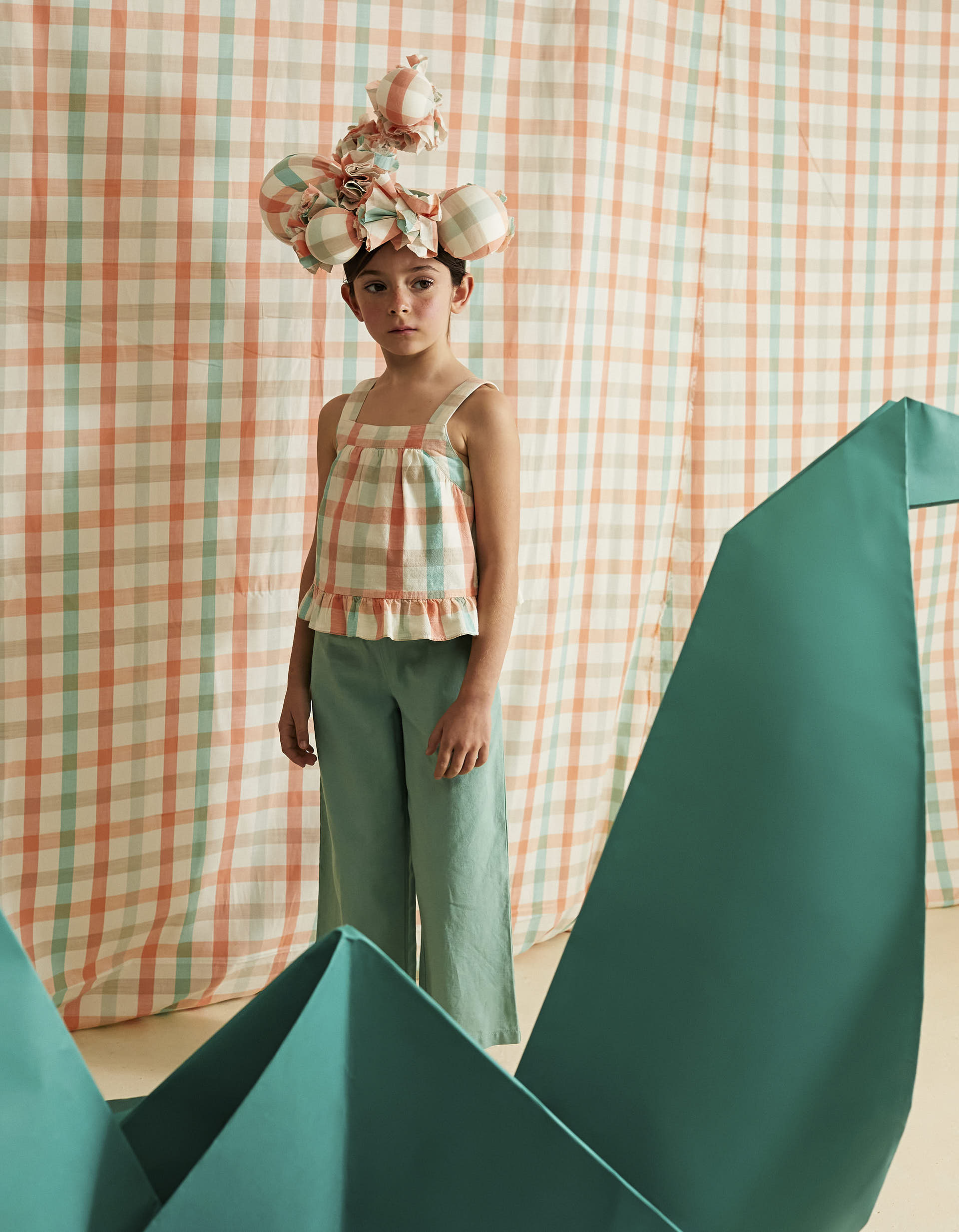 Cotton and Linen Trousers for Girls 'B&S', Green