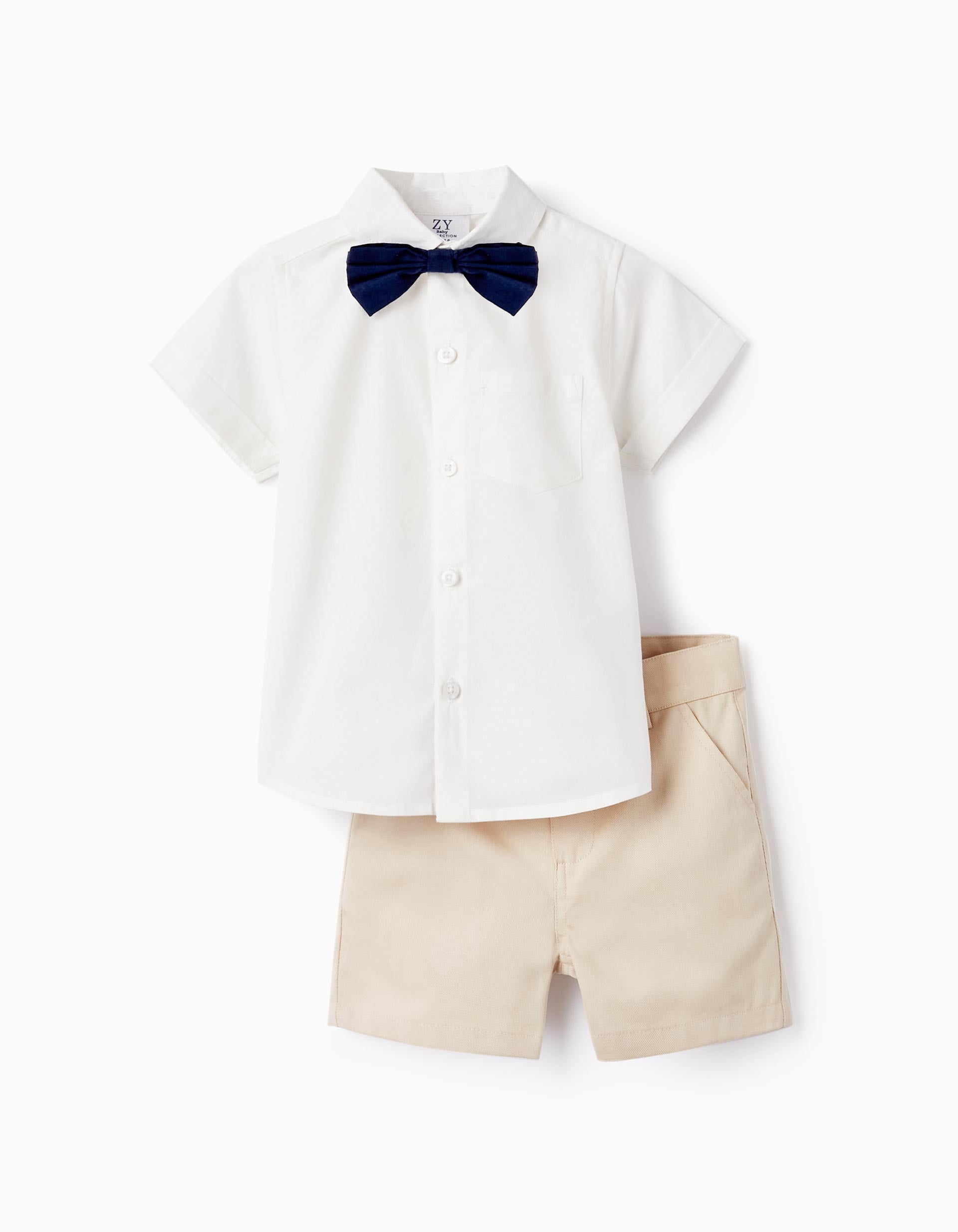 SET SHIRT SHORT, WHITE, 9/12M-SET-BABY BOY