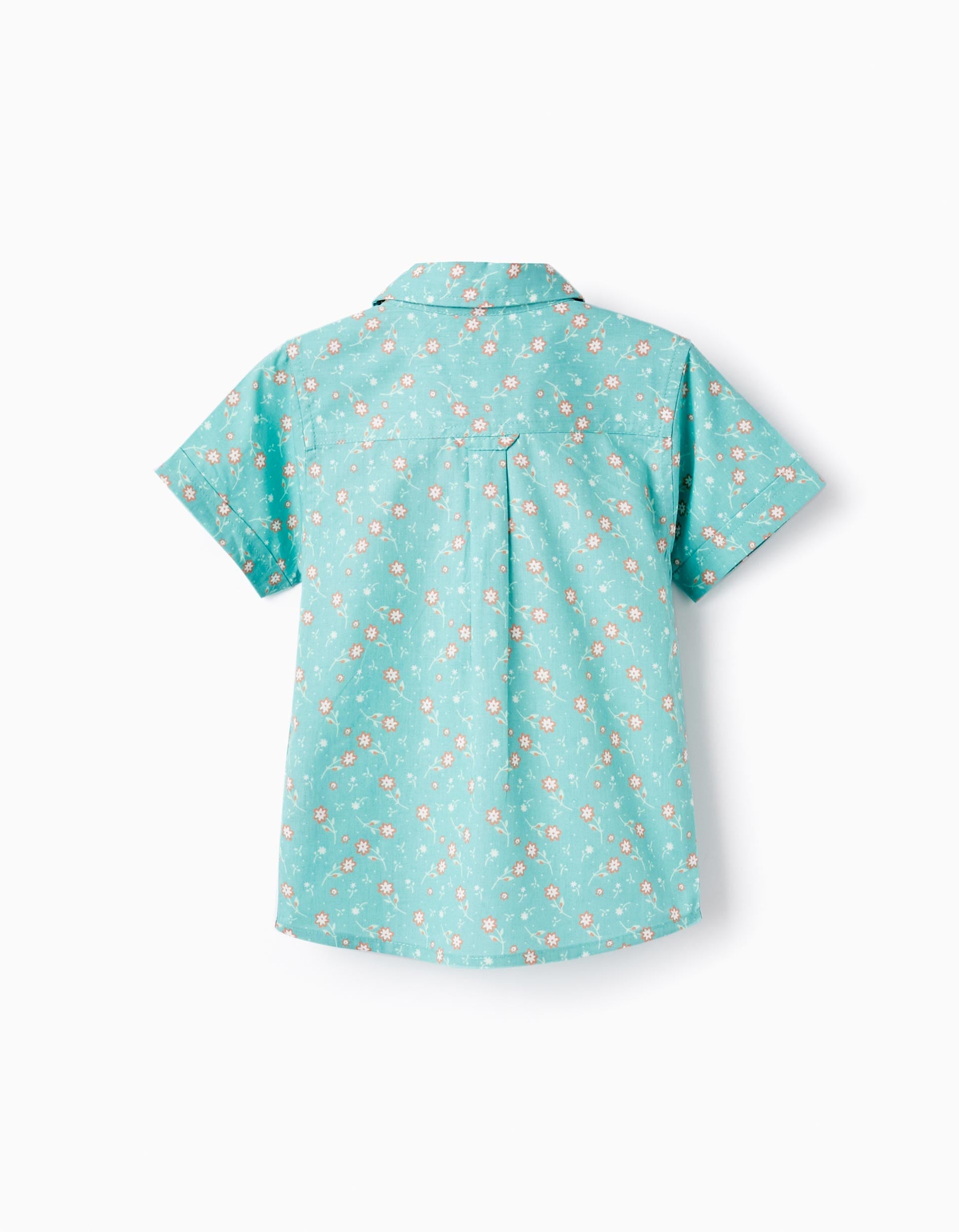 Floral Cotton Shirt for Baby Boys, Aqua Green