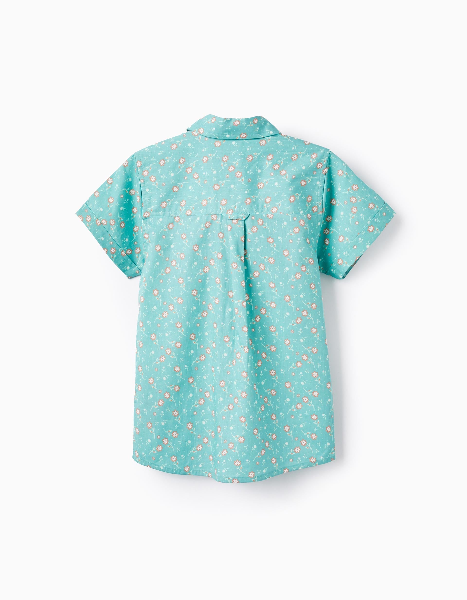 Floral Cotton Shirt for Boys, Aqua Green