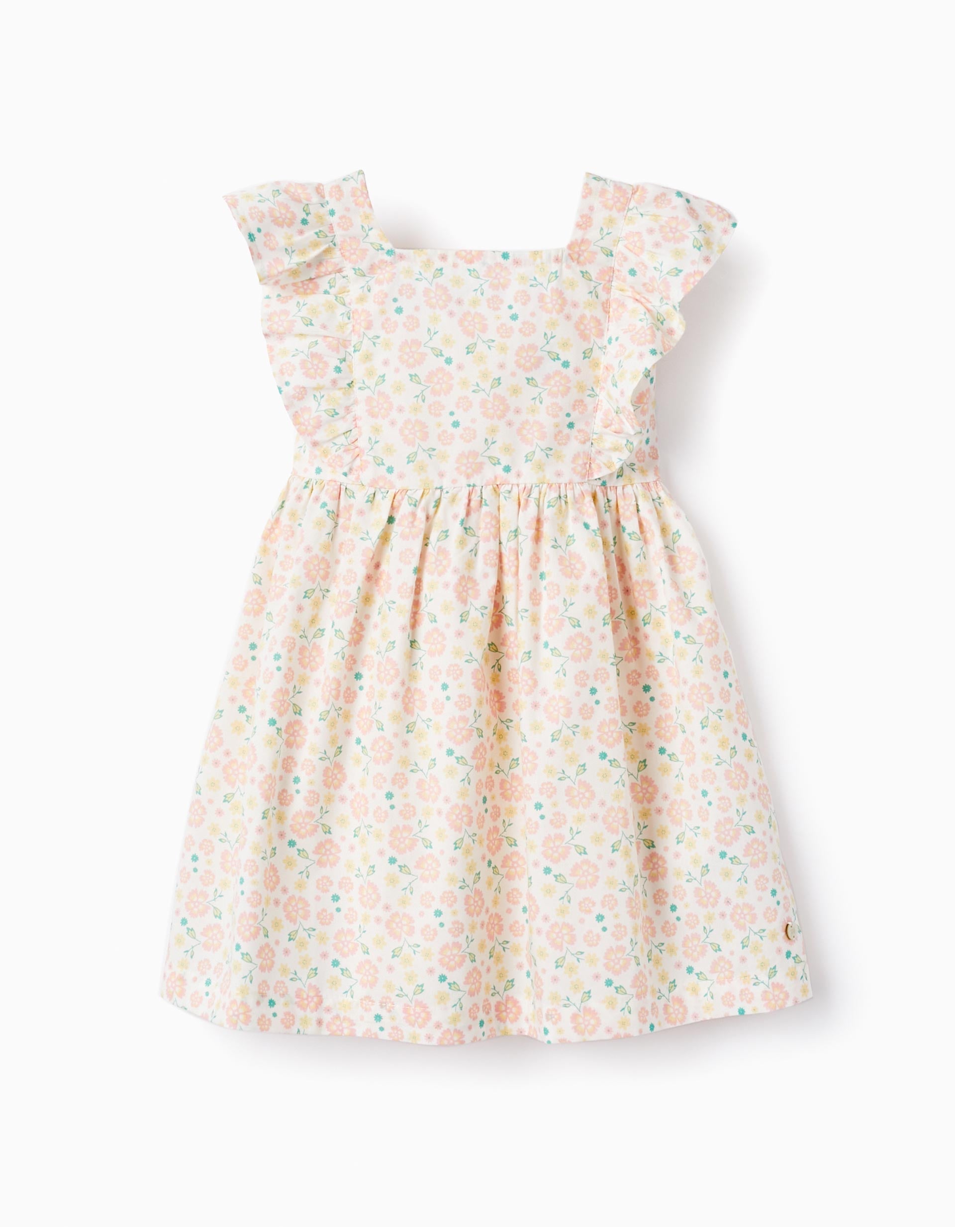 Floral Cotton Dress for Baby Girls, White