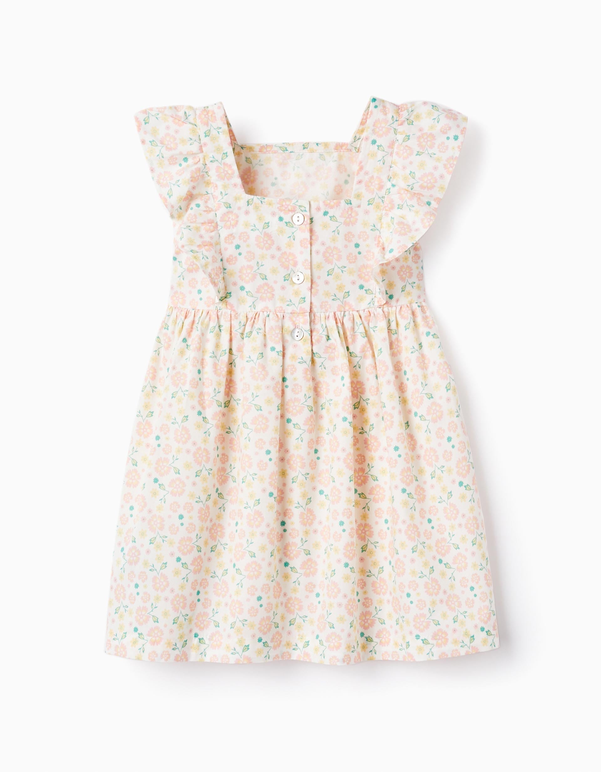 Floral Cotton Dress for Baby Girls, White