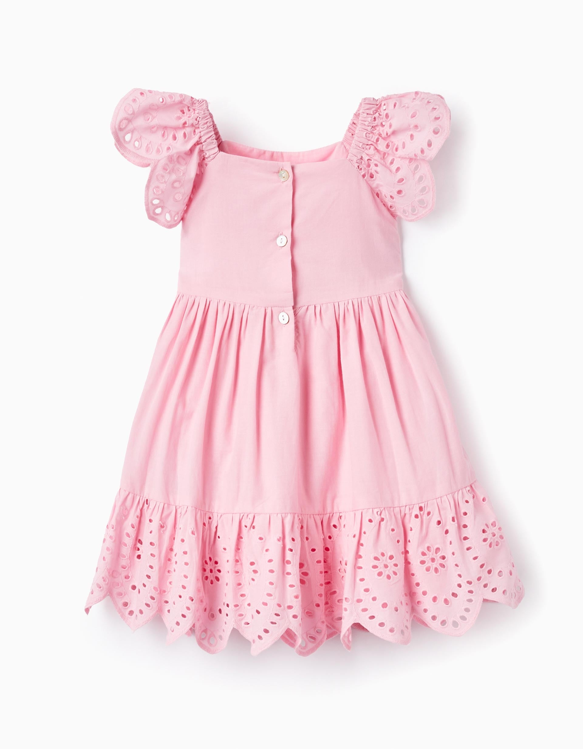 Cotton Dress with English Embroidery for Baby Girls, Pink