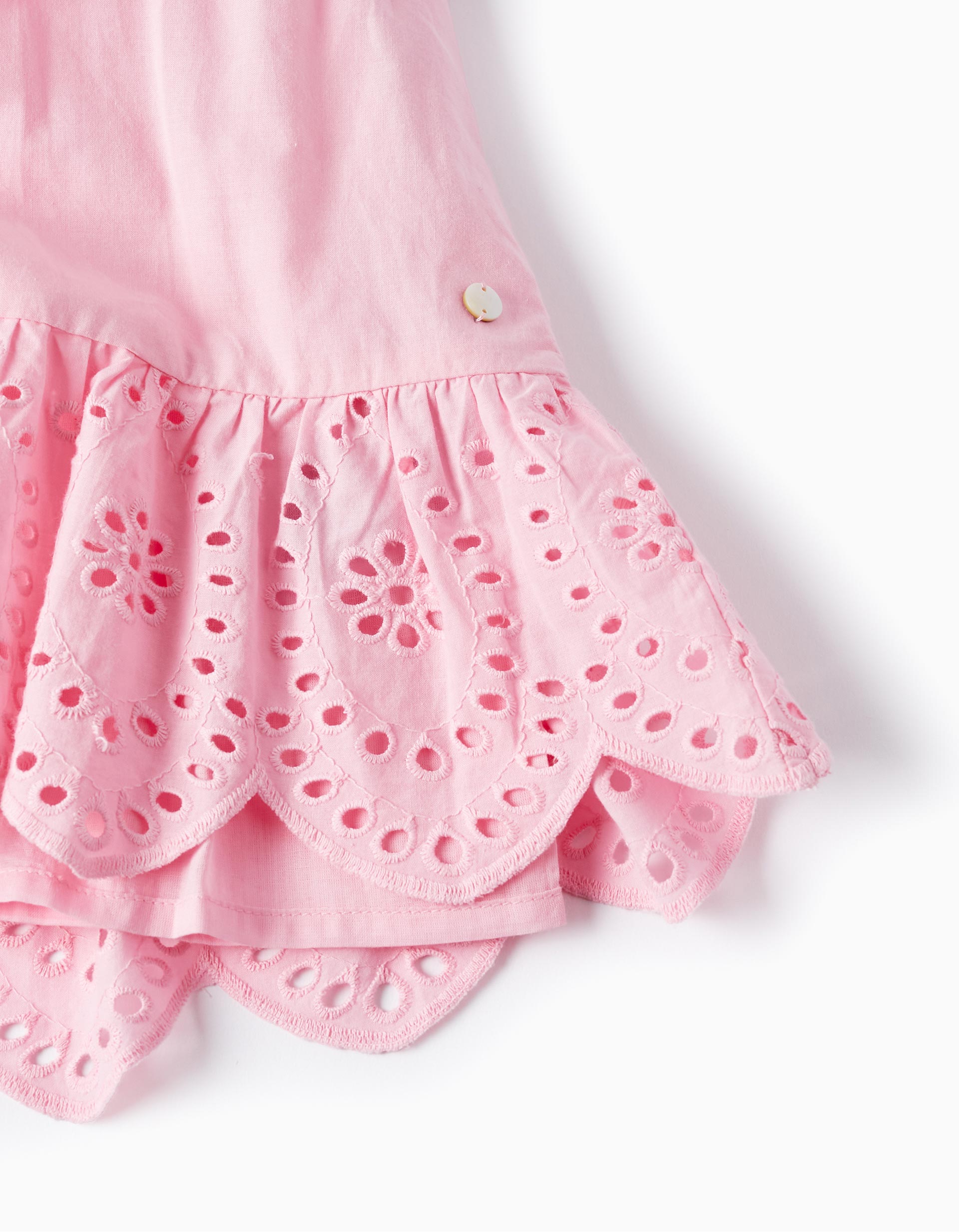 Cotton Dress with English Embroidery for Baby Girls, Pink