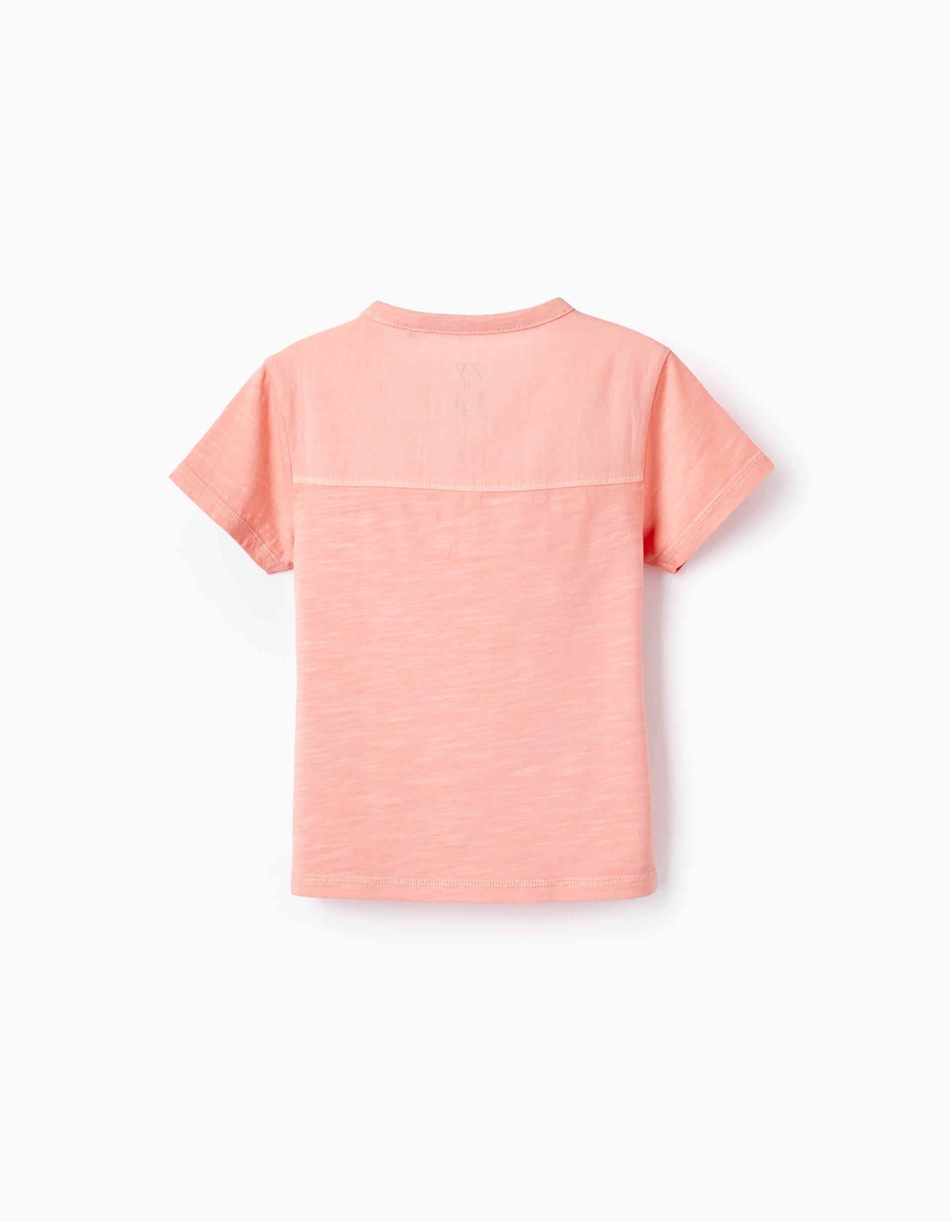 Cotton T-shirt with Pocket for Baby Boys, Coral