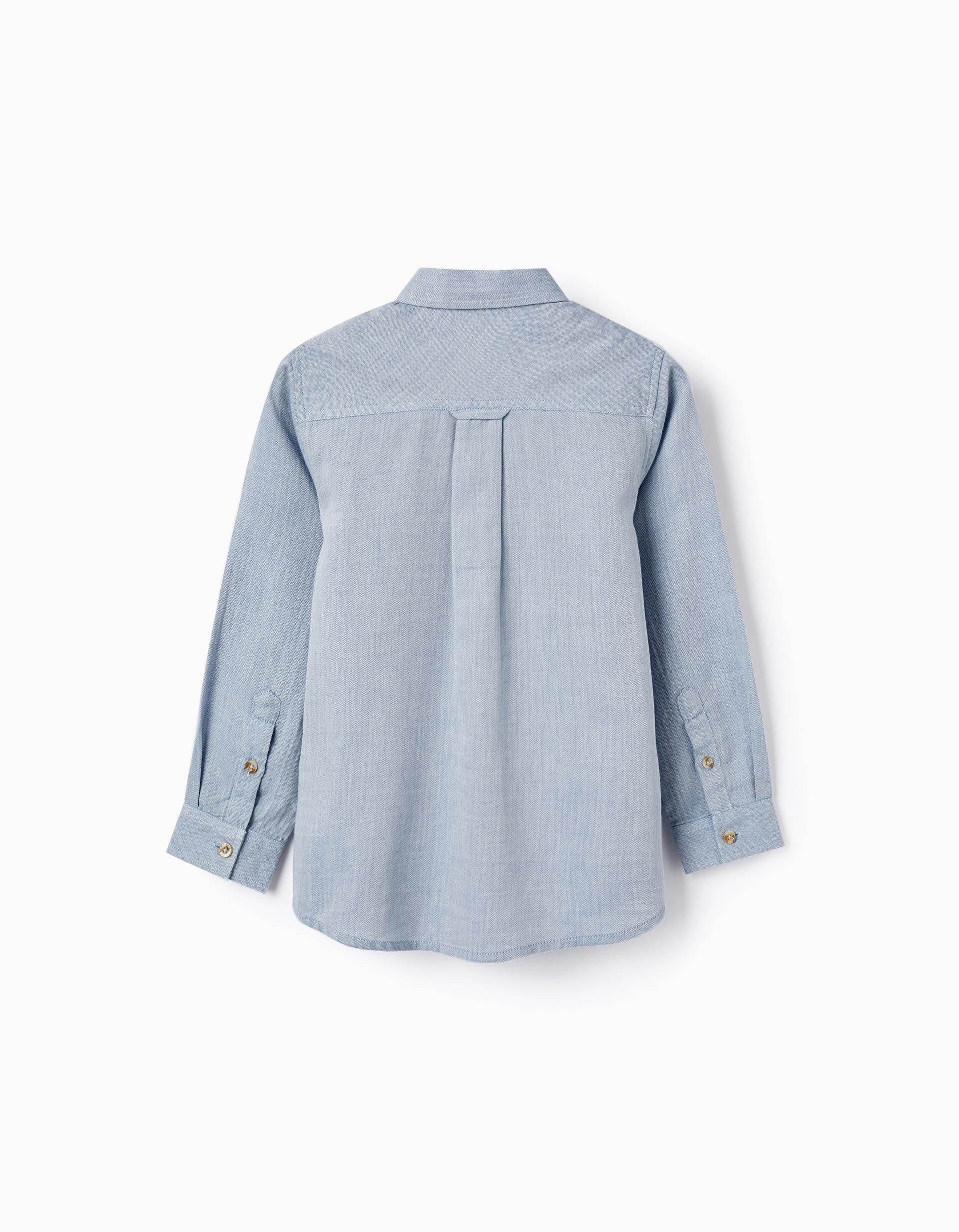 Shirt in Cotton with Herringbone Pattern for Boys, Blue