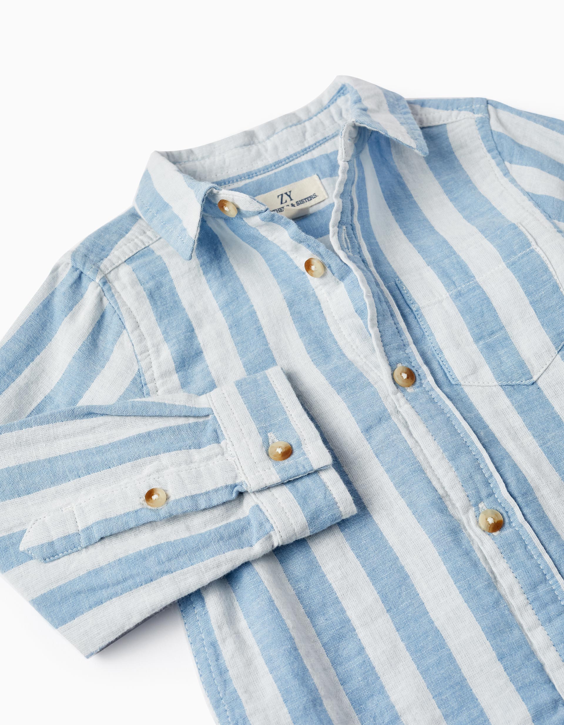Striped Cotton Shirt for Baby Boys, Blue