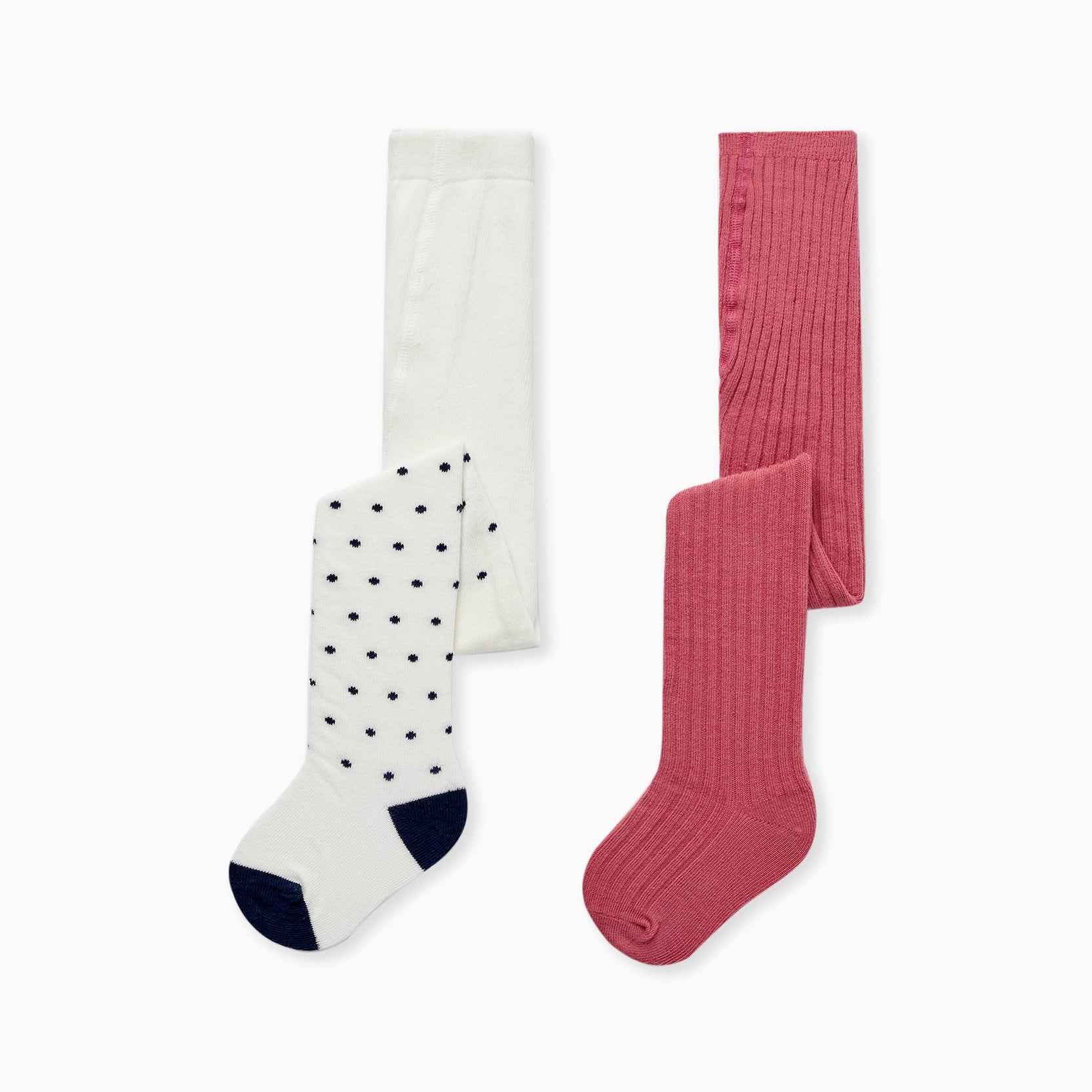 Pack of 2 Knitted Tights for Baby Girls, Pink/White