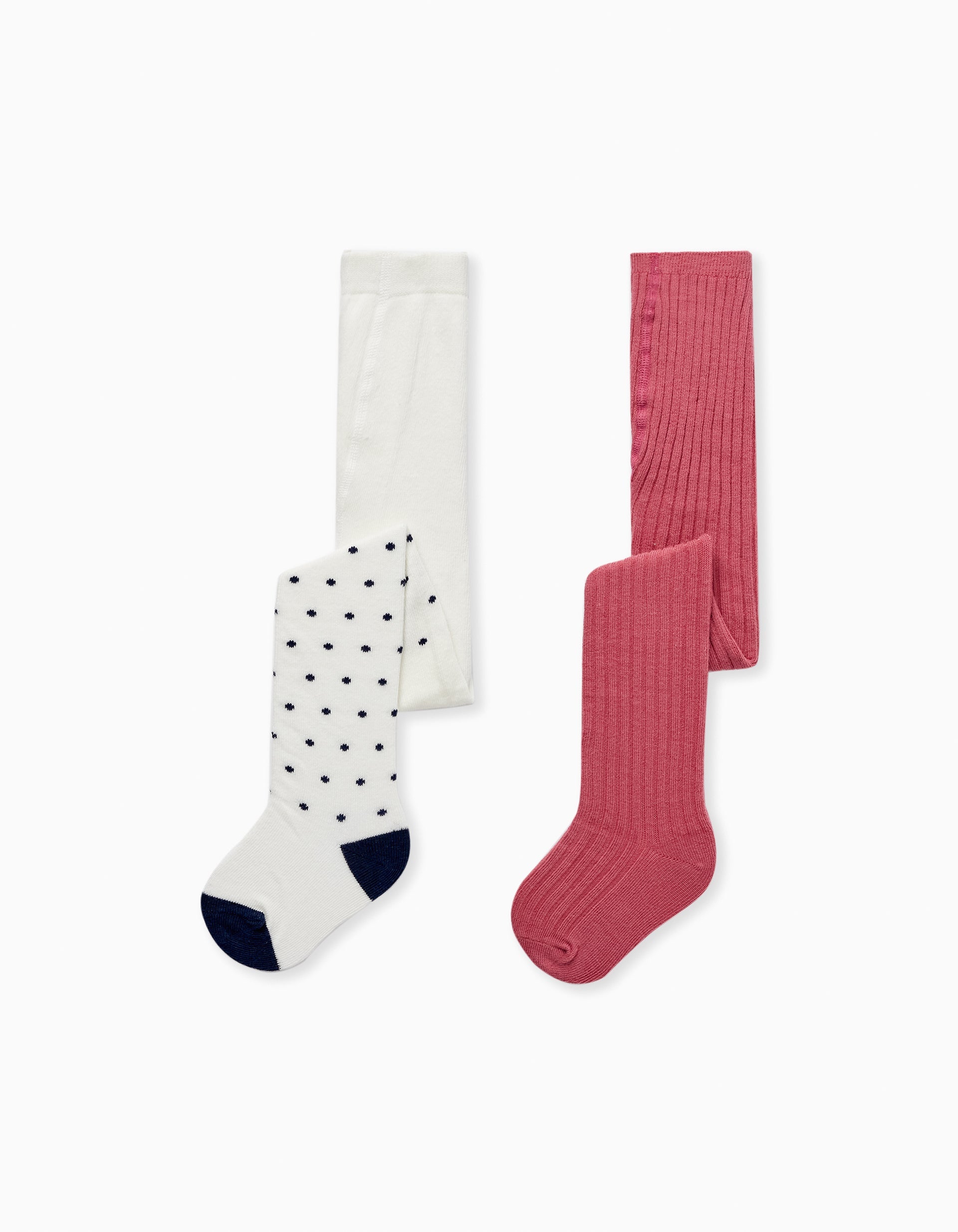 Pack of 2 Knitted Tights for Baby Girls, Pink/White