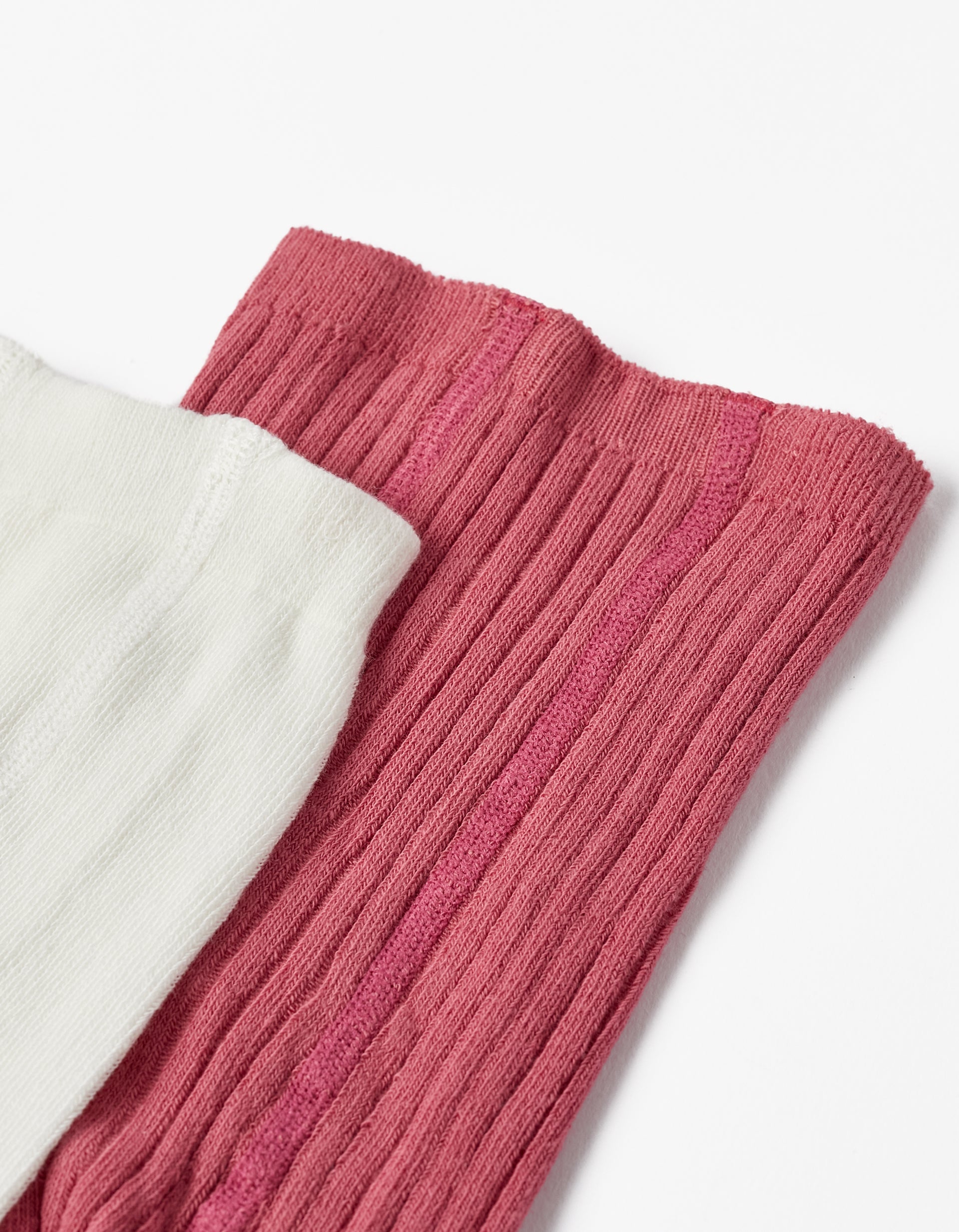 Pack of 2 Knitted Tights for Baby Girls, Pink/White
