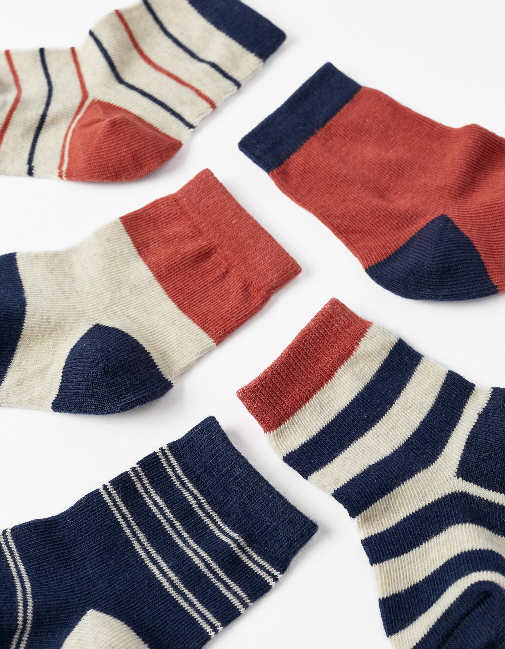 Pack of 5 Pairs of Socks for Baby Boys, Brown/Light Beige/Dark Blue