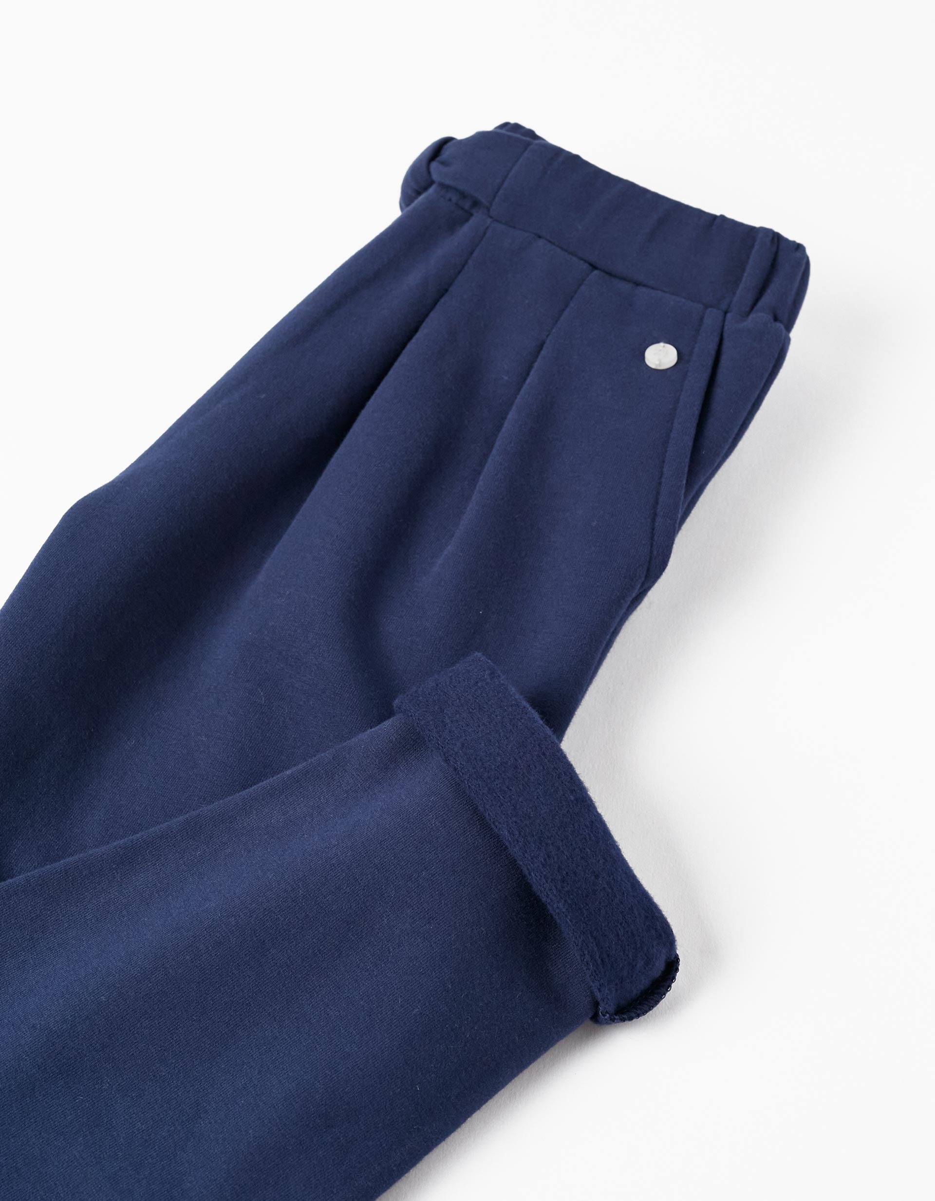 Cotton Trousers with Bow for Girls, Dark Blue