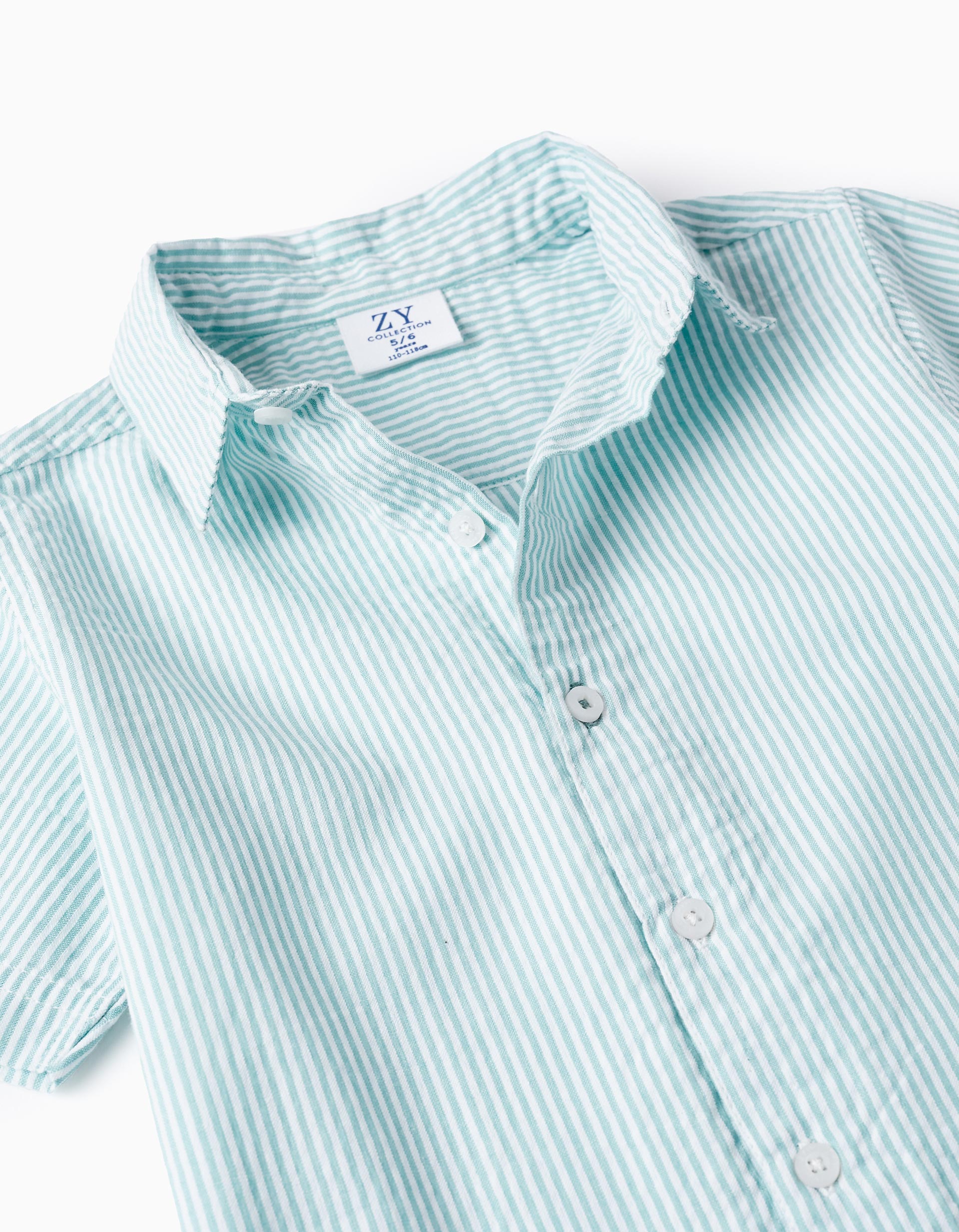 Striped Shirt for Boys, Green/White