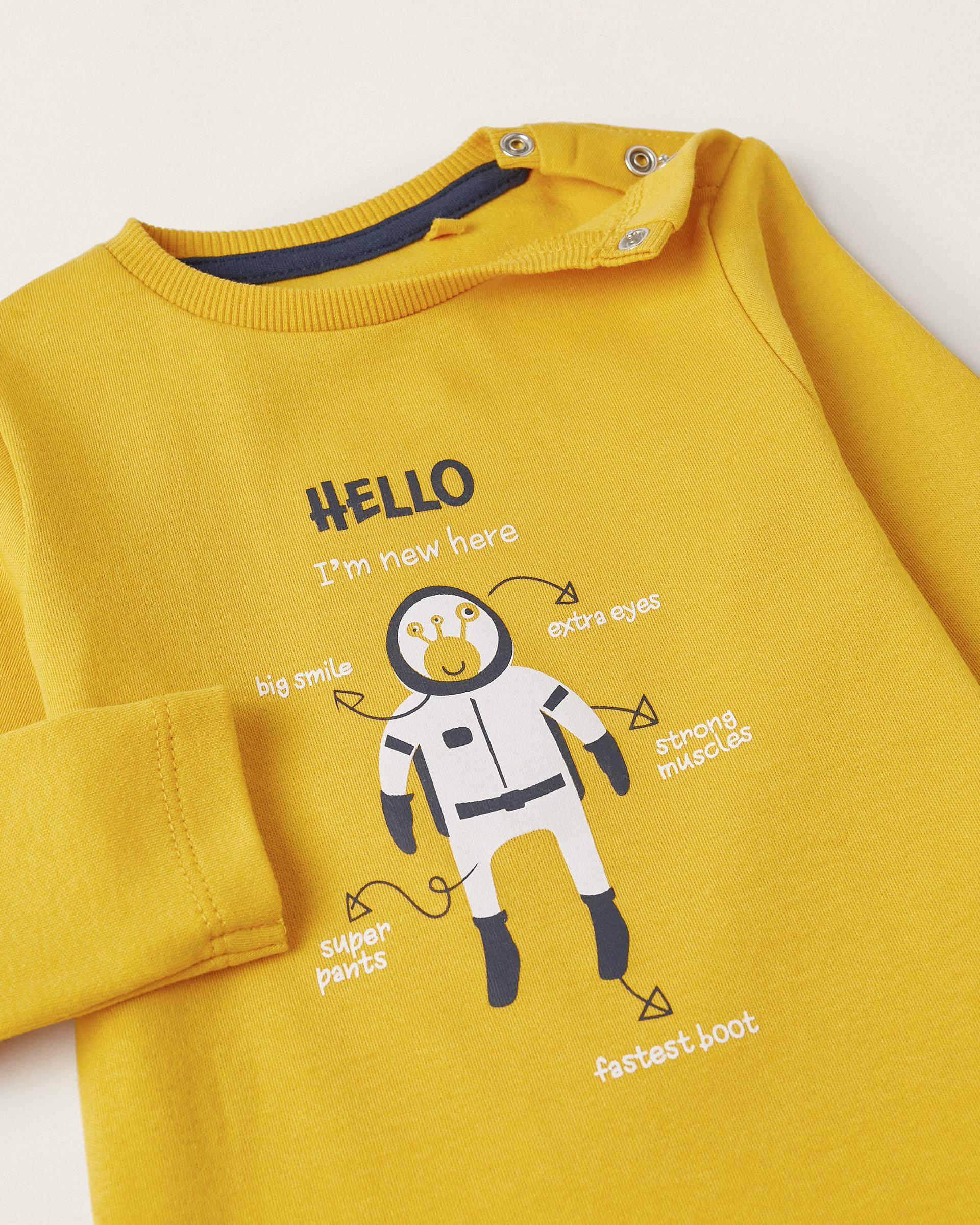 Long Sleeve Pyjamas for Baby Boy 'Alien', Yellow/Dark Blue
