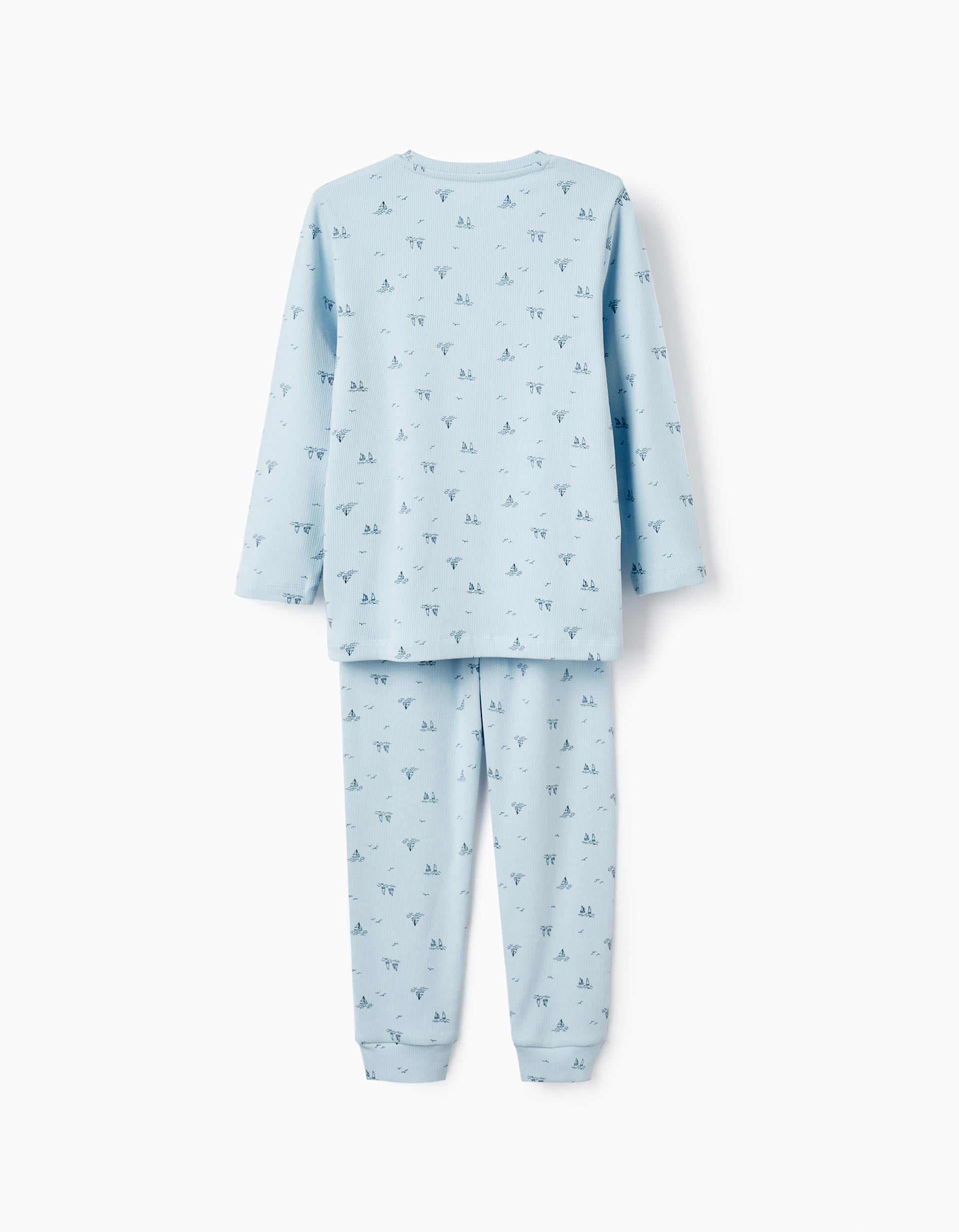 Ribbed Pyjama with Pattern for Boys 'Sail Boats', Light Blue