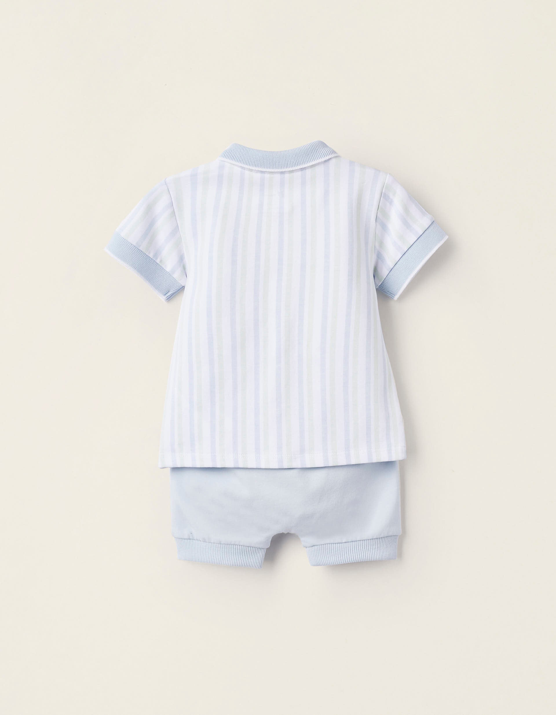 Two-Piece Cotton Pyjama Set for Newborns, Blue/Green/White