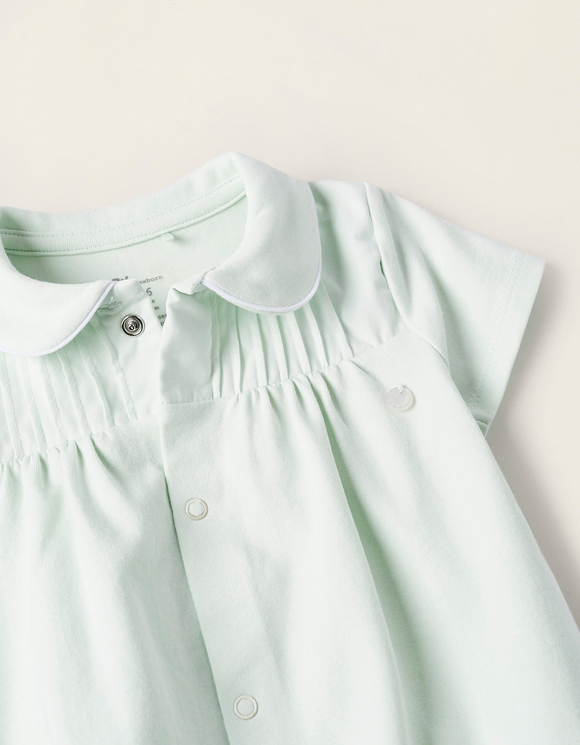 Cotton Bodysuit with Draping for Newborn Girls, Aqua Green